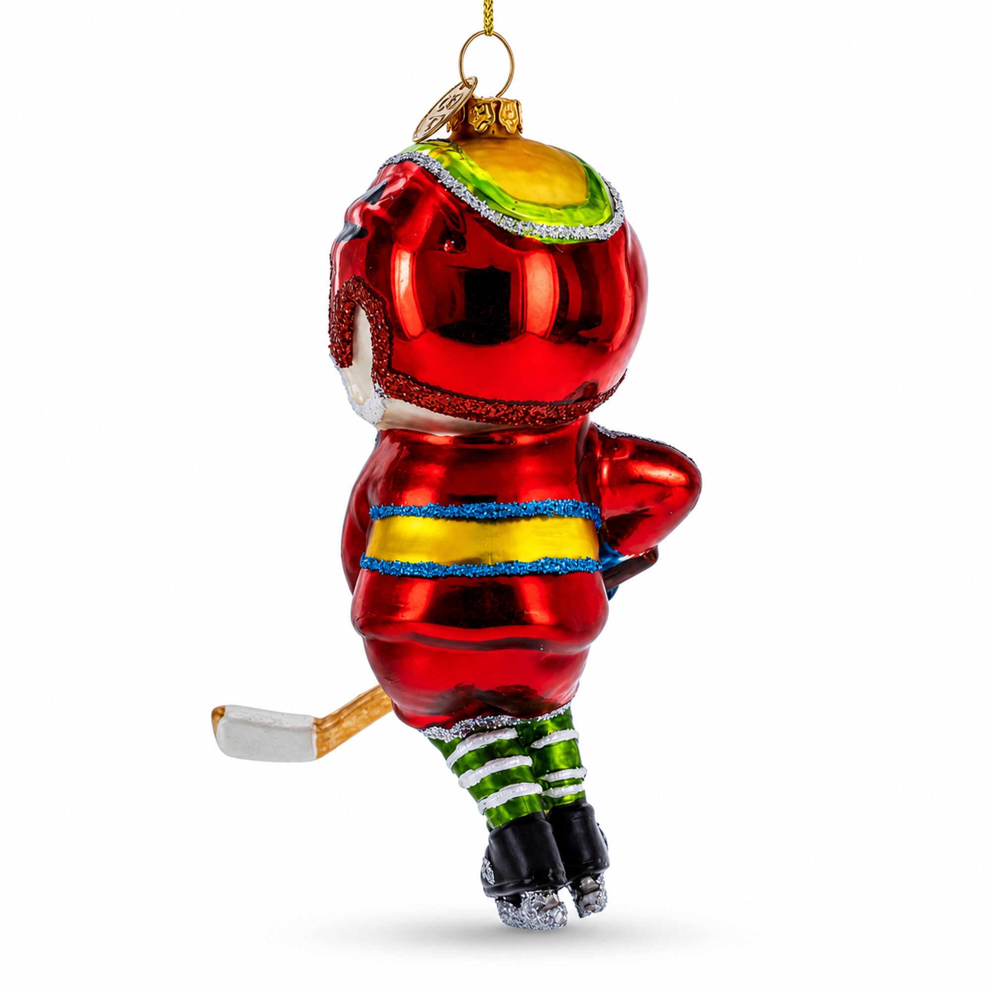 Snowman Playing Hockey Glass Christmas Ornament