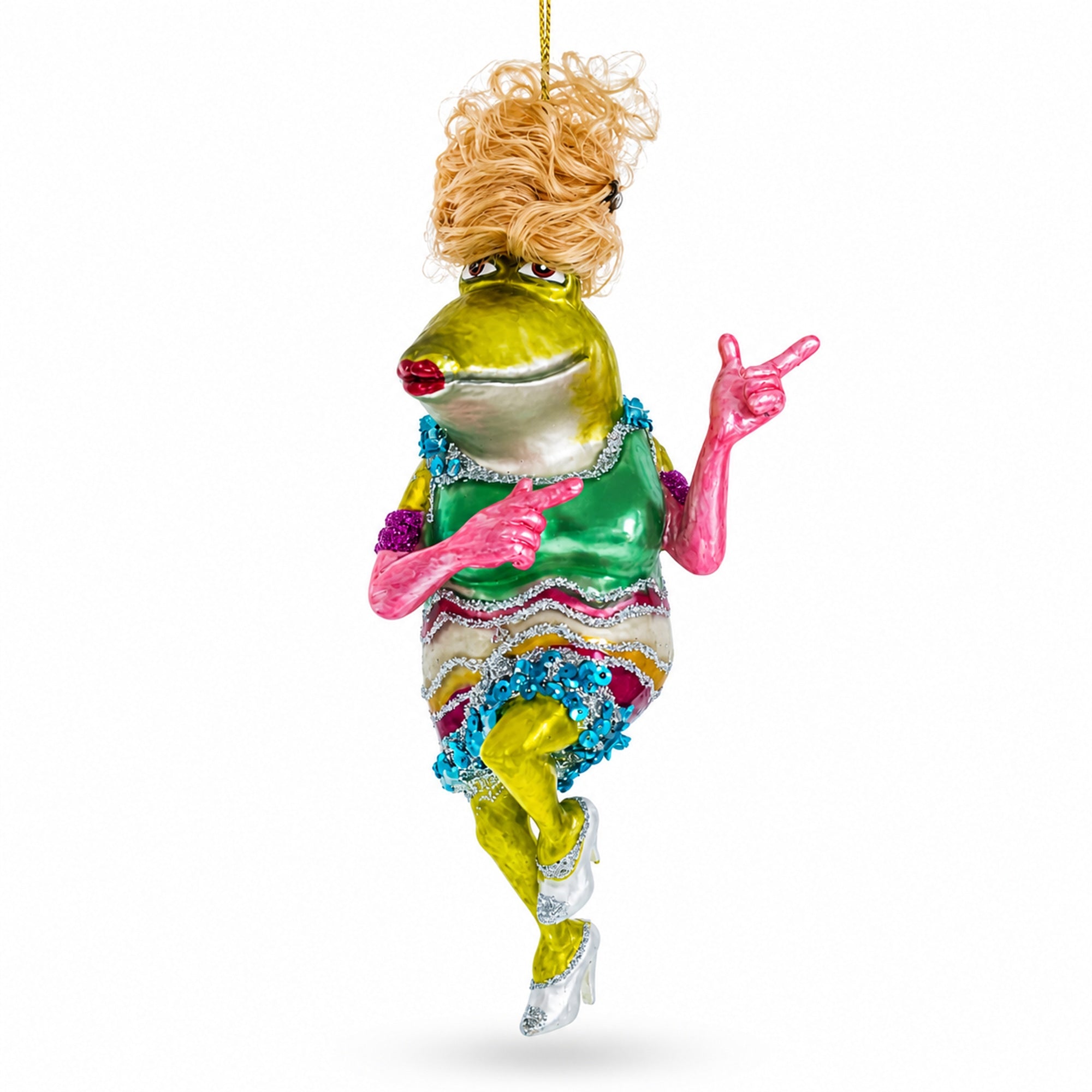 Funky Disco Dancing Frog Glass Christmas Ornament