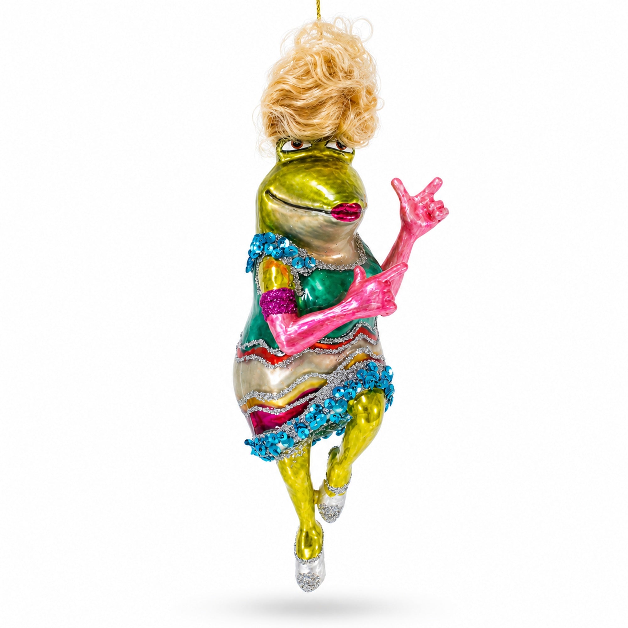 Funky Disco Dancing Frog Glass Christmas Ornament