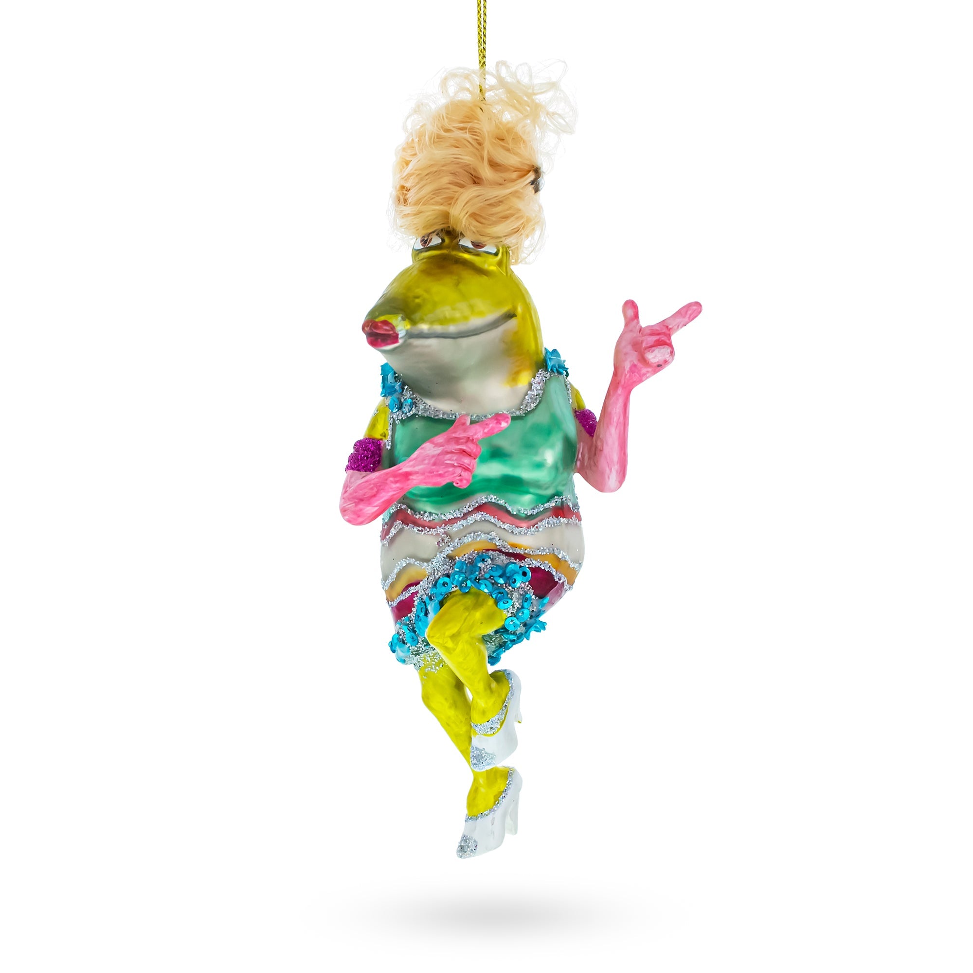 Funky Disco Dancing Frog Glass Christmas Ornament