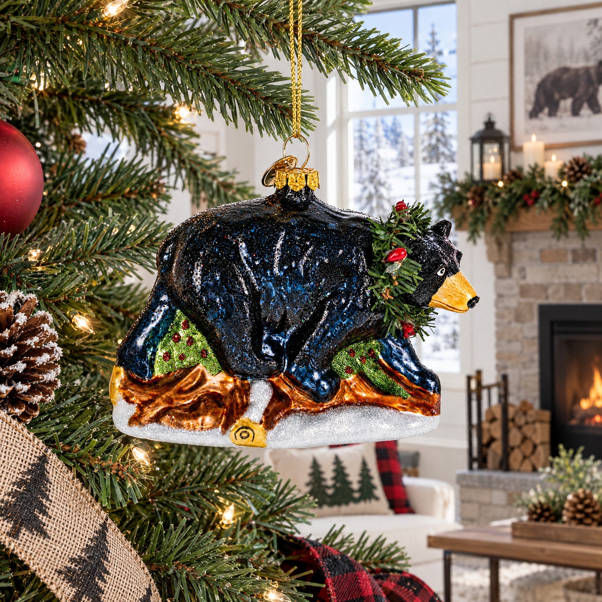 Black Bear Glass Christmas Ornament
