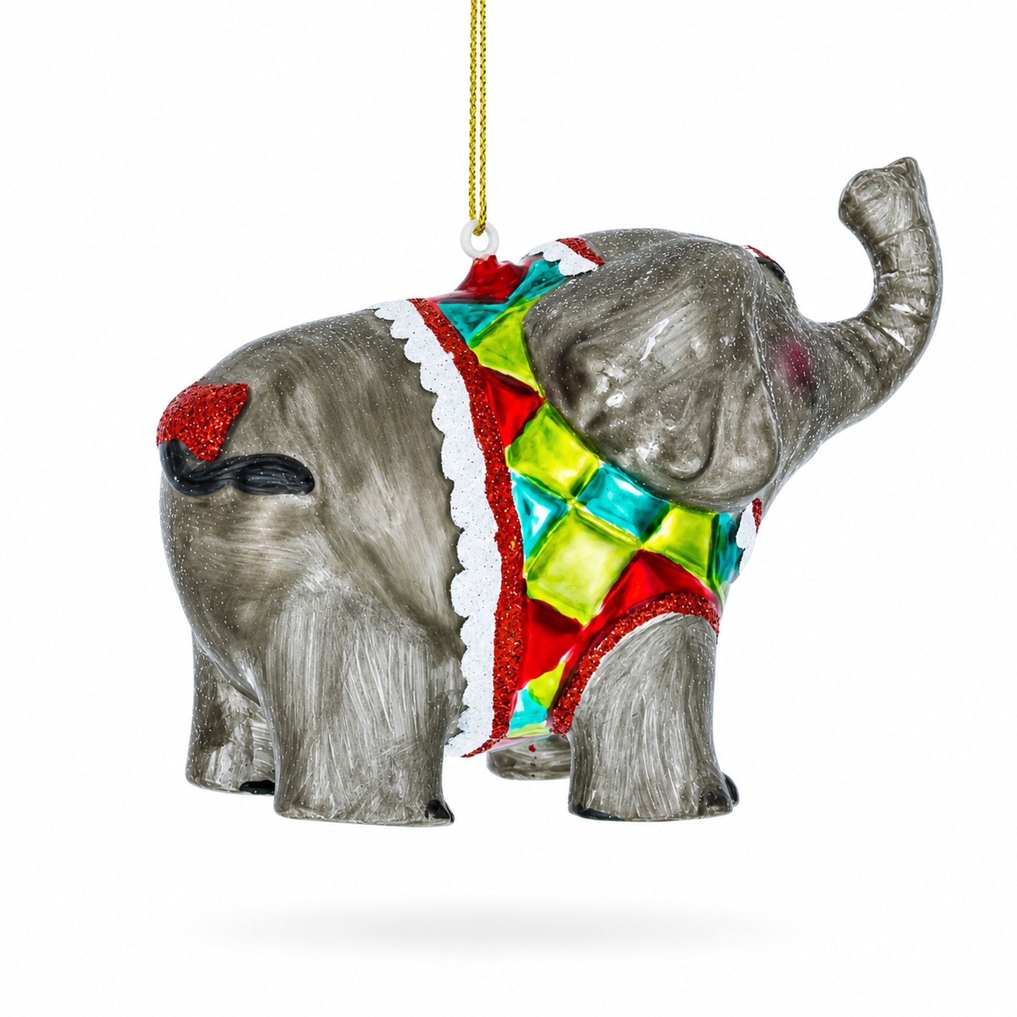 Circus Elephant Trumpeting Glass Christmas Ornament