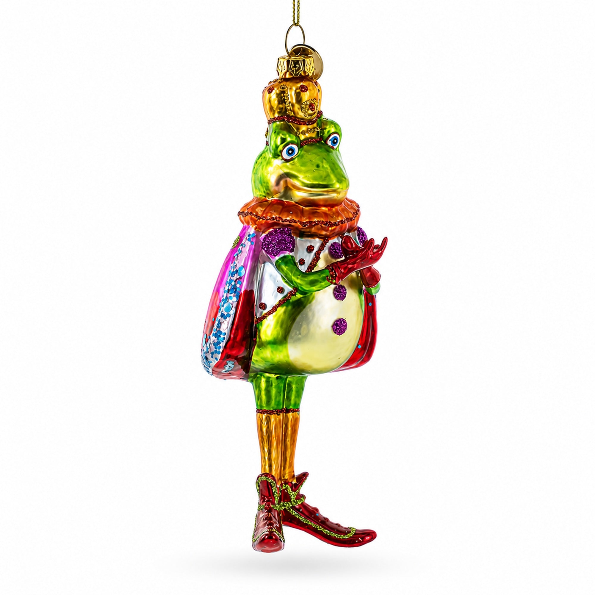 Frog King Donned in Robe Glass Christmas Ornament