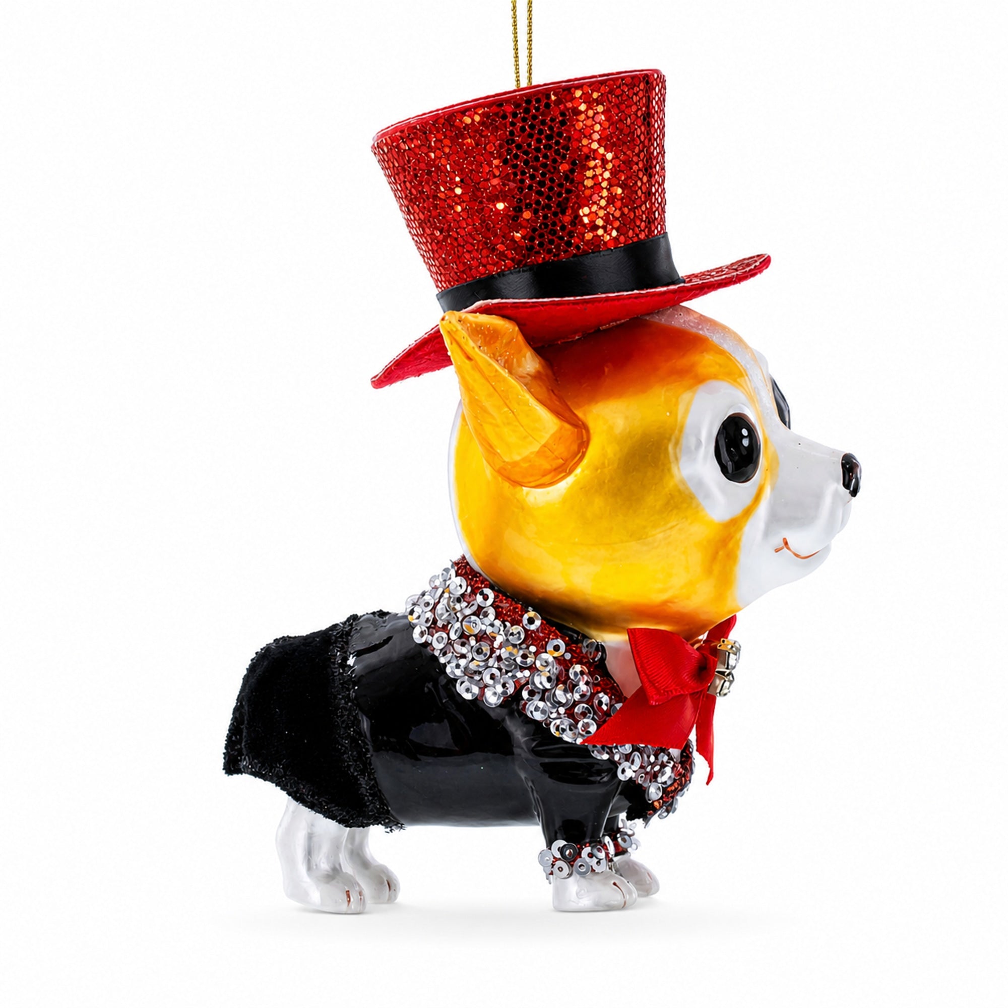 Chihuahua in Top Hat Glass Christmas Ornament