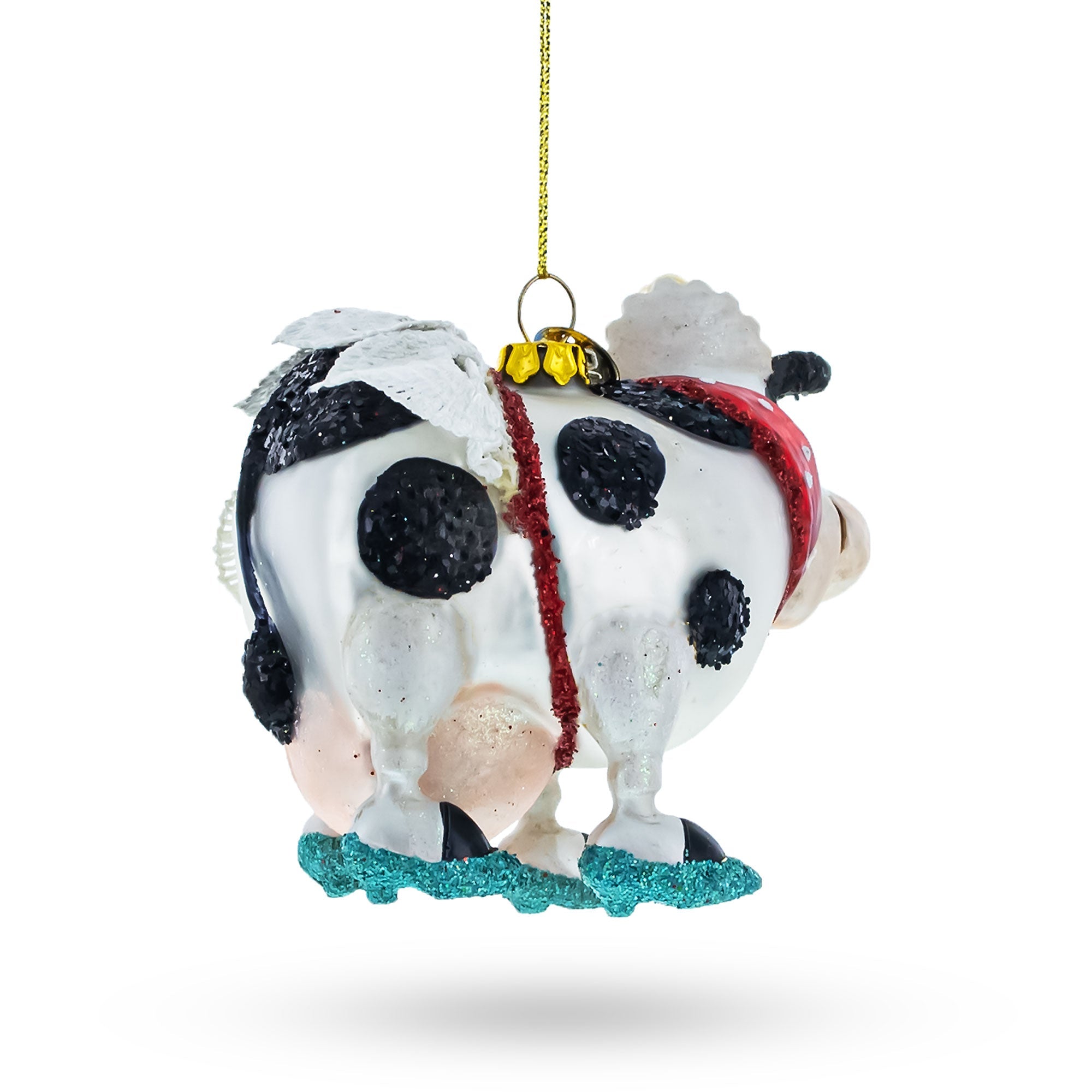 Cow Sporting Wings Glass Christmas Ornament