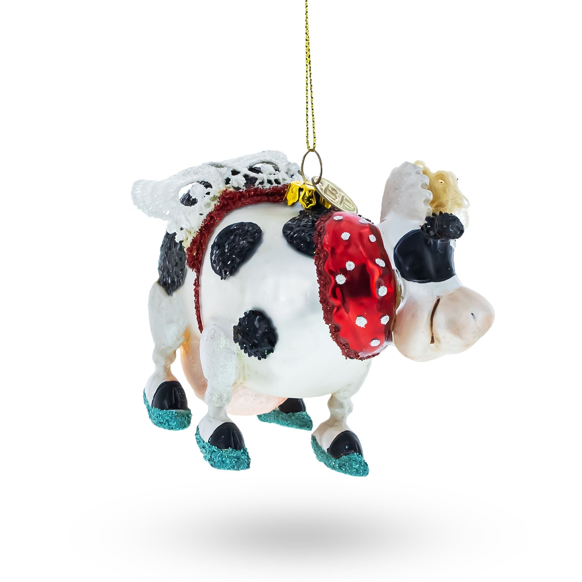 Cow Sporting Wings Glass Christmas Ornament