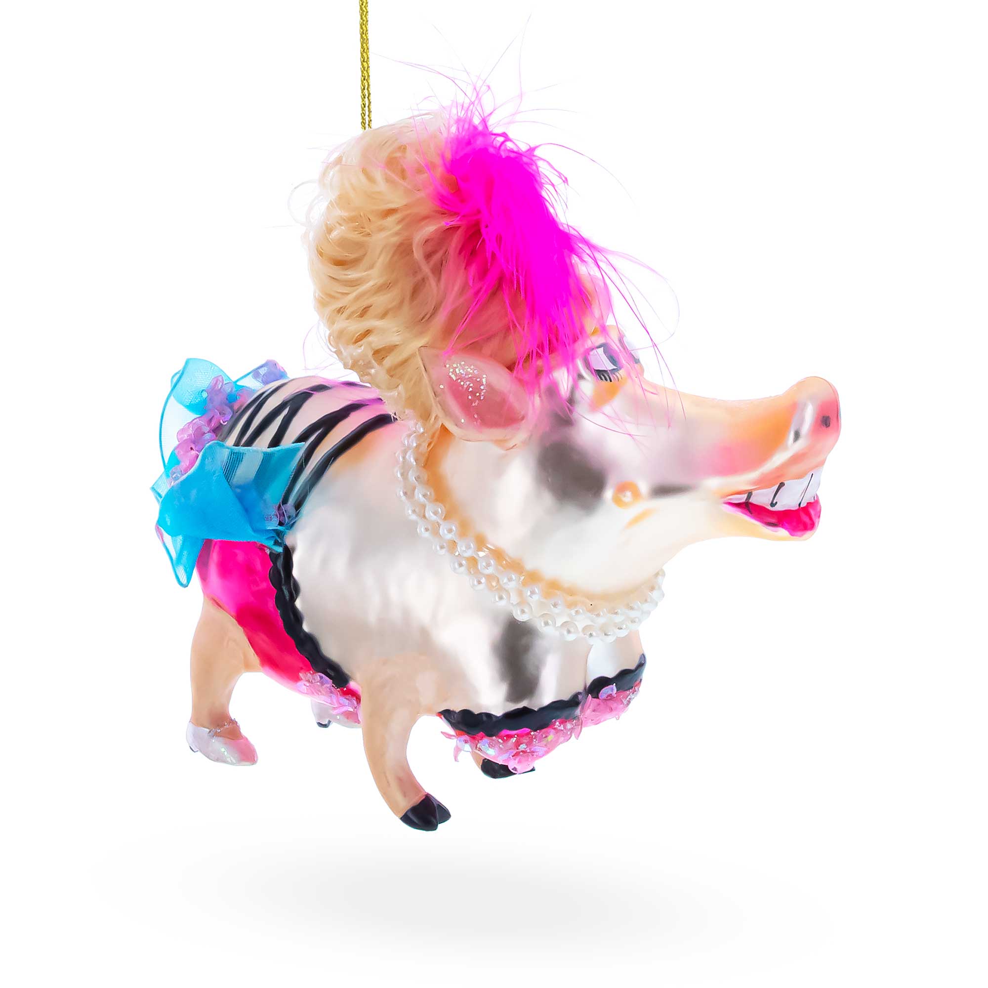 Fashion-Forward Pig Glass Christmas Ornament