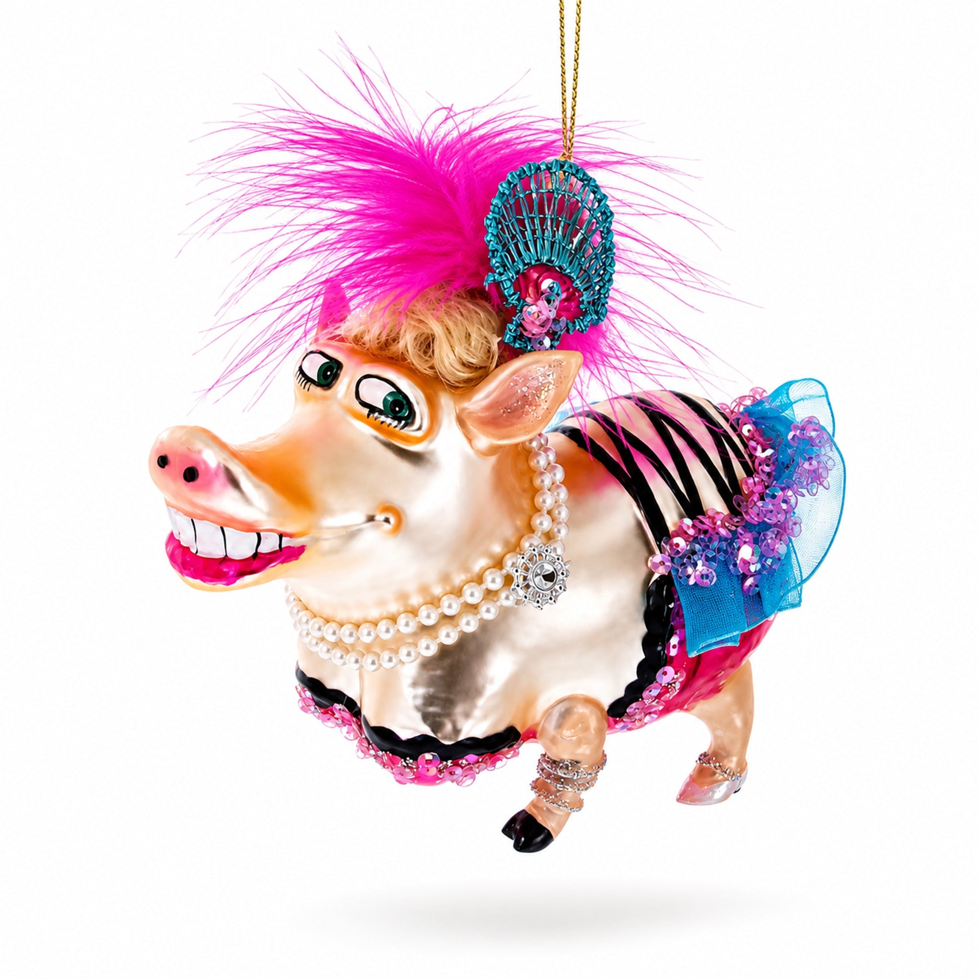 Fashion-Forward Pig Glass Christmas Ornament