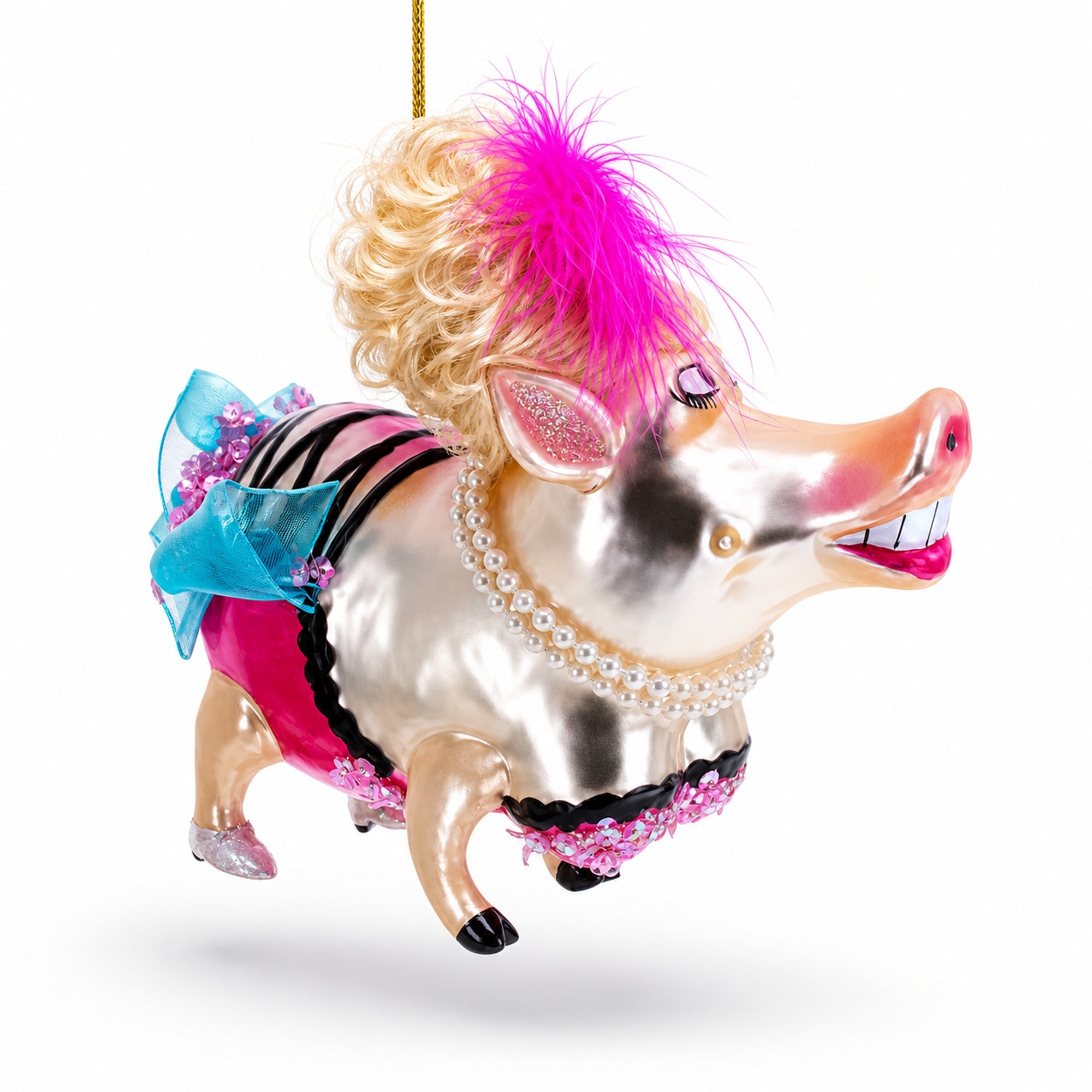 Fashion-Forward Pig Glass Christmas Ornament