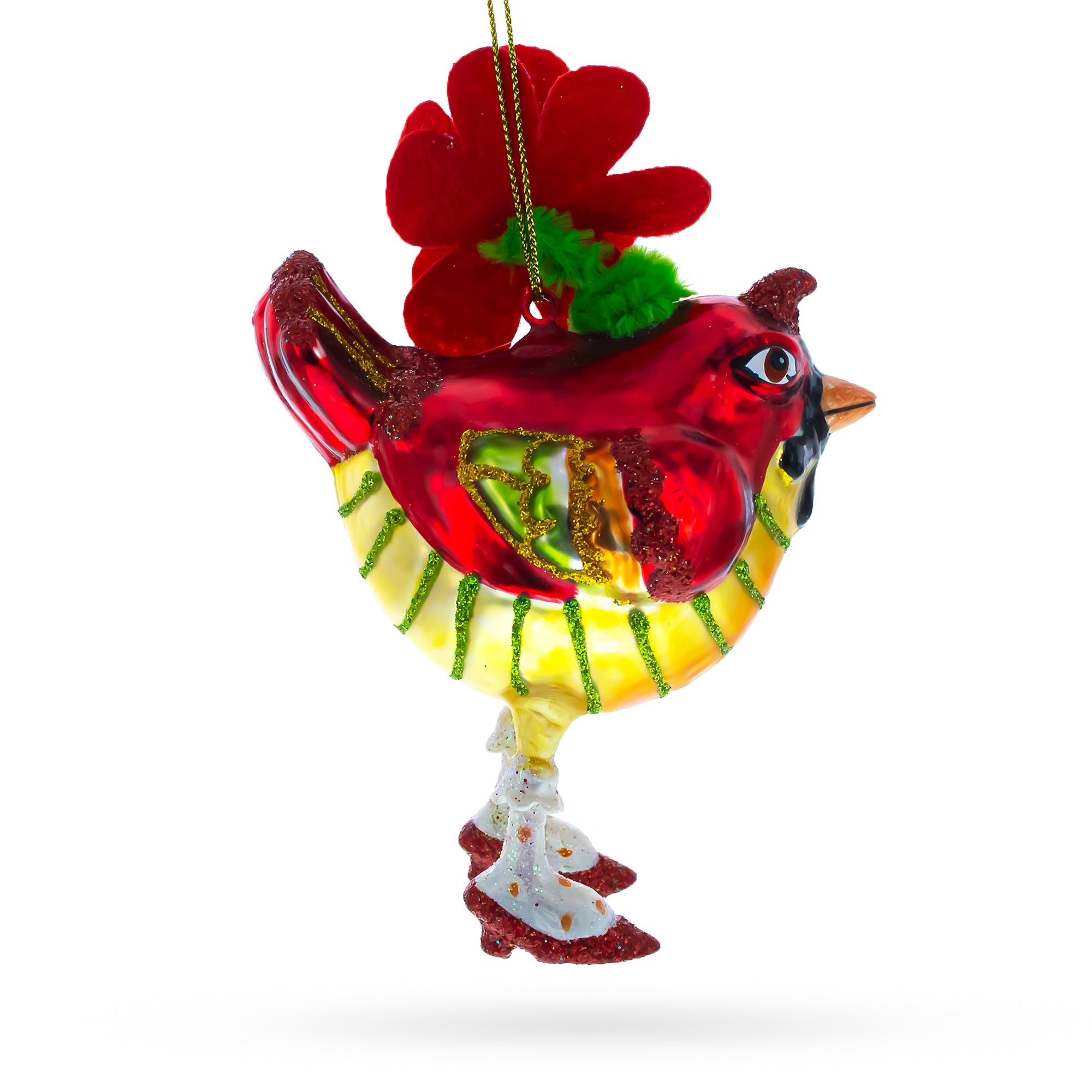 Hen Adorned with a Hat Glass Christmas Ornament