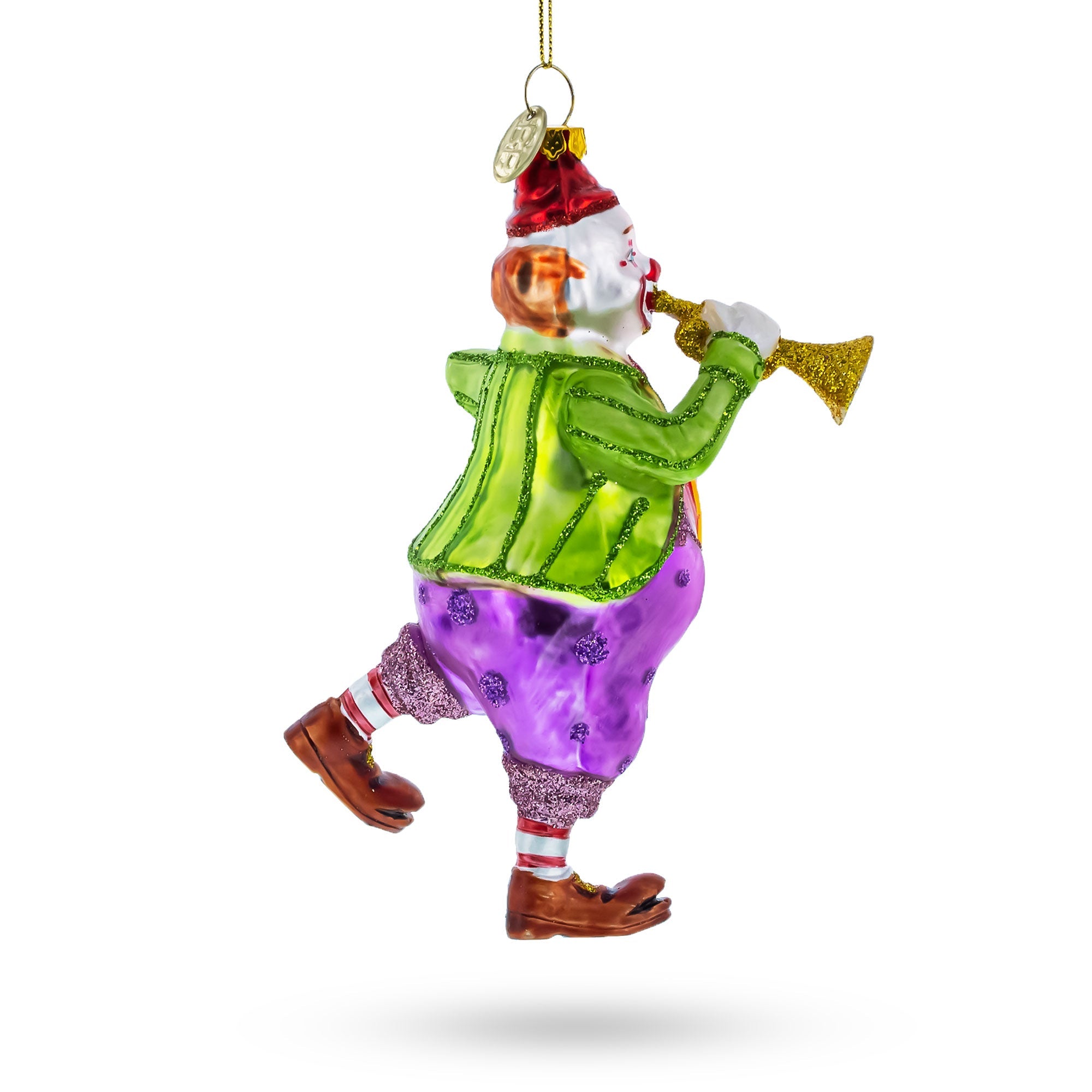 Jovial Clown Performing on Trumpet Glass Christmas Ornament