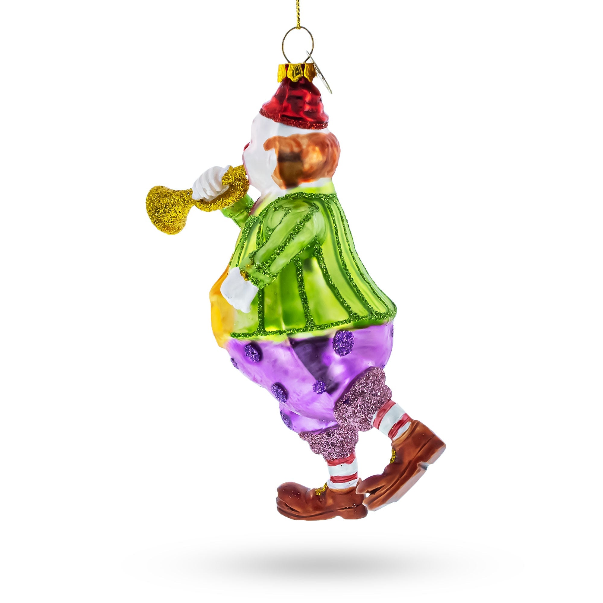 Jovial Clown Performing on Trumpet Glass Christmas Ornament