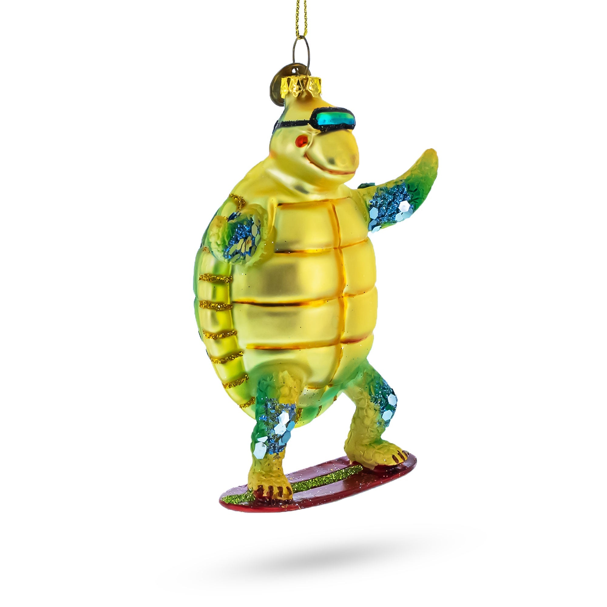 Turtle Surfing Glass Christmas Ornament