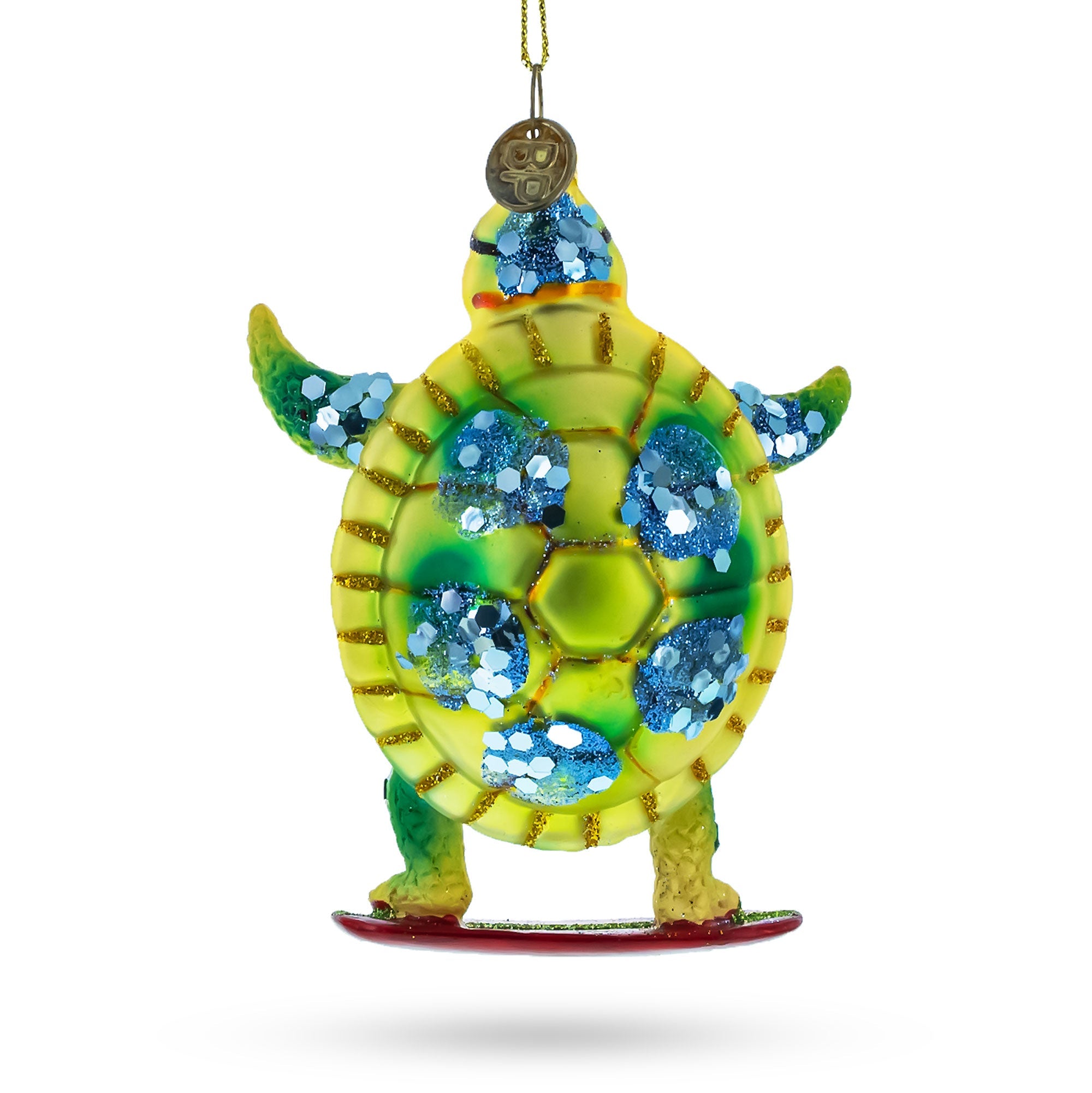 Turtle Surfing Glass Christmas Ornament