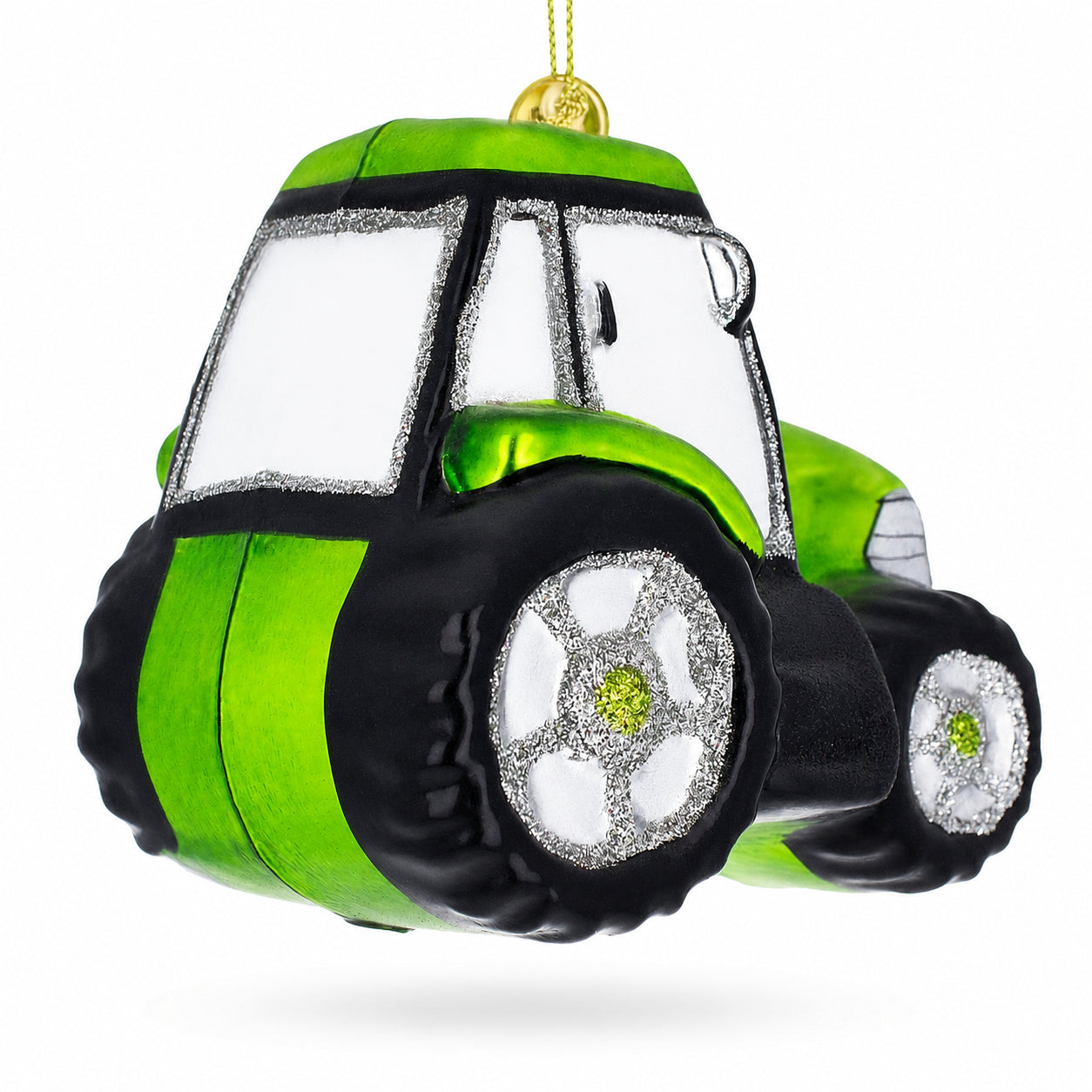 Rustic Green Tractor Glass Christmas Ornament