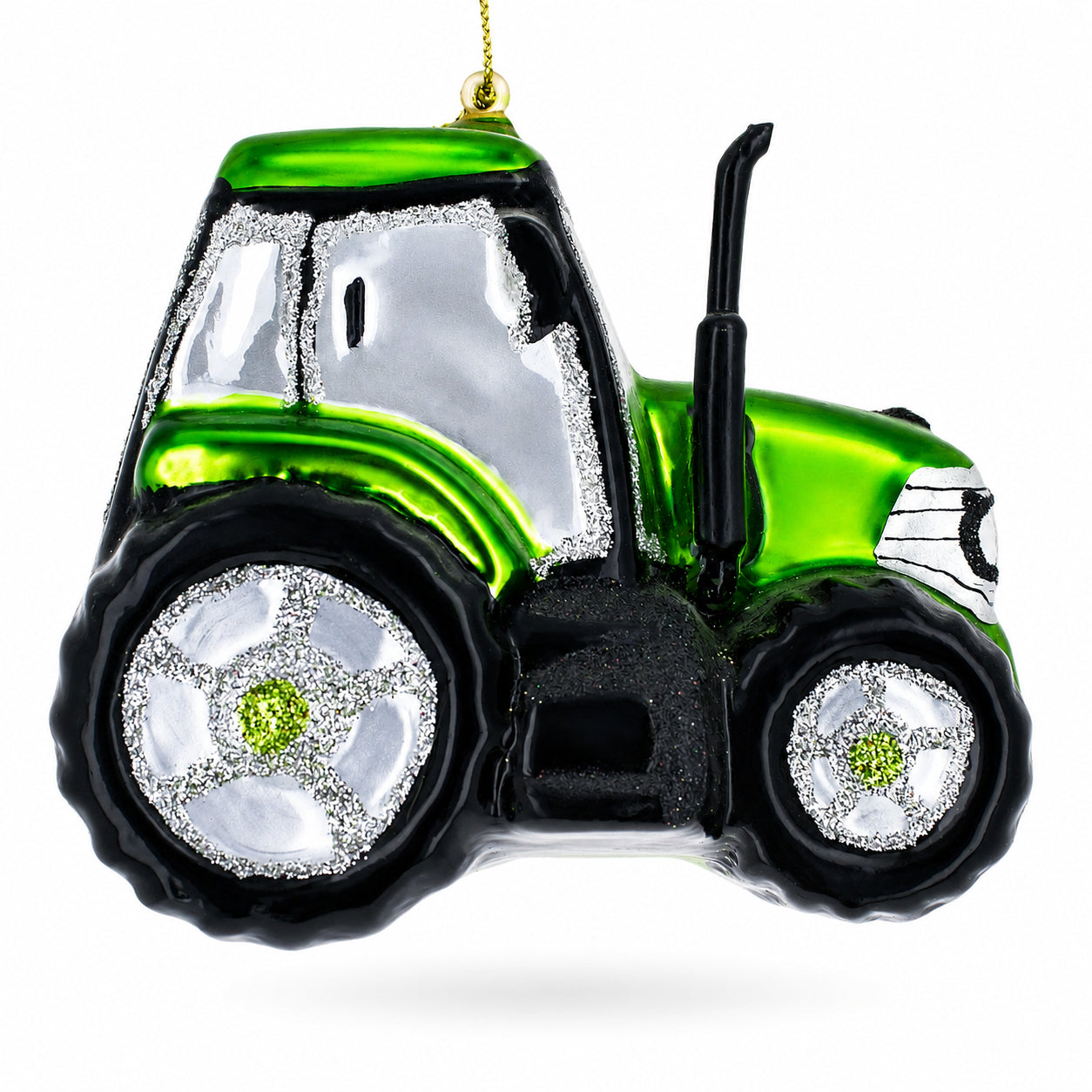 Rustic Green Tractor Glass Christmas Ornament