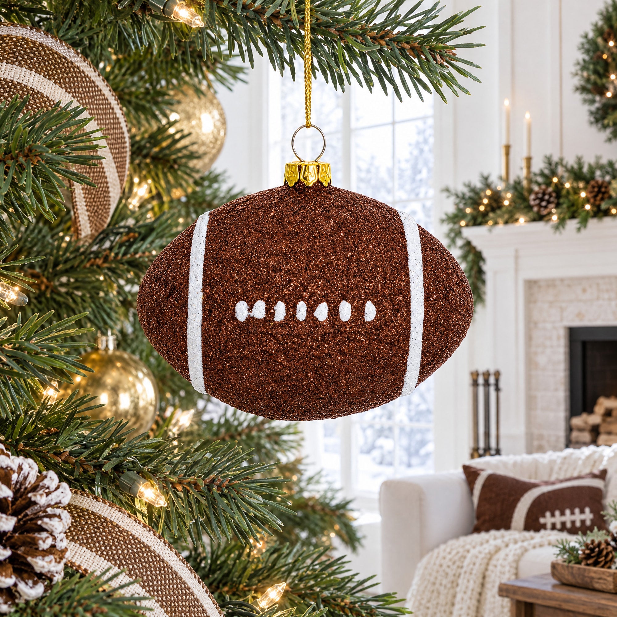 Shiny Football Glass Christmas Ornament