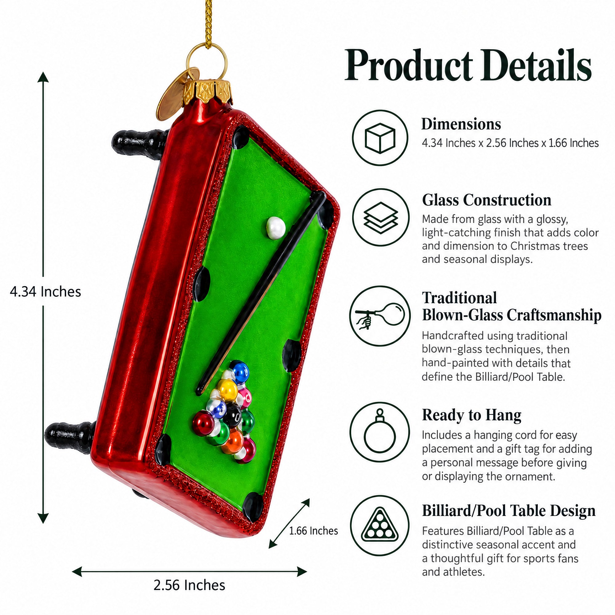 Billiard/Pool Table Glass Christmas Ornament