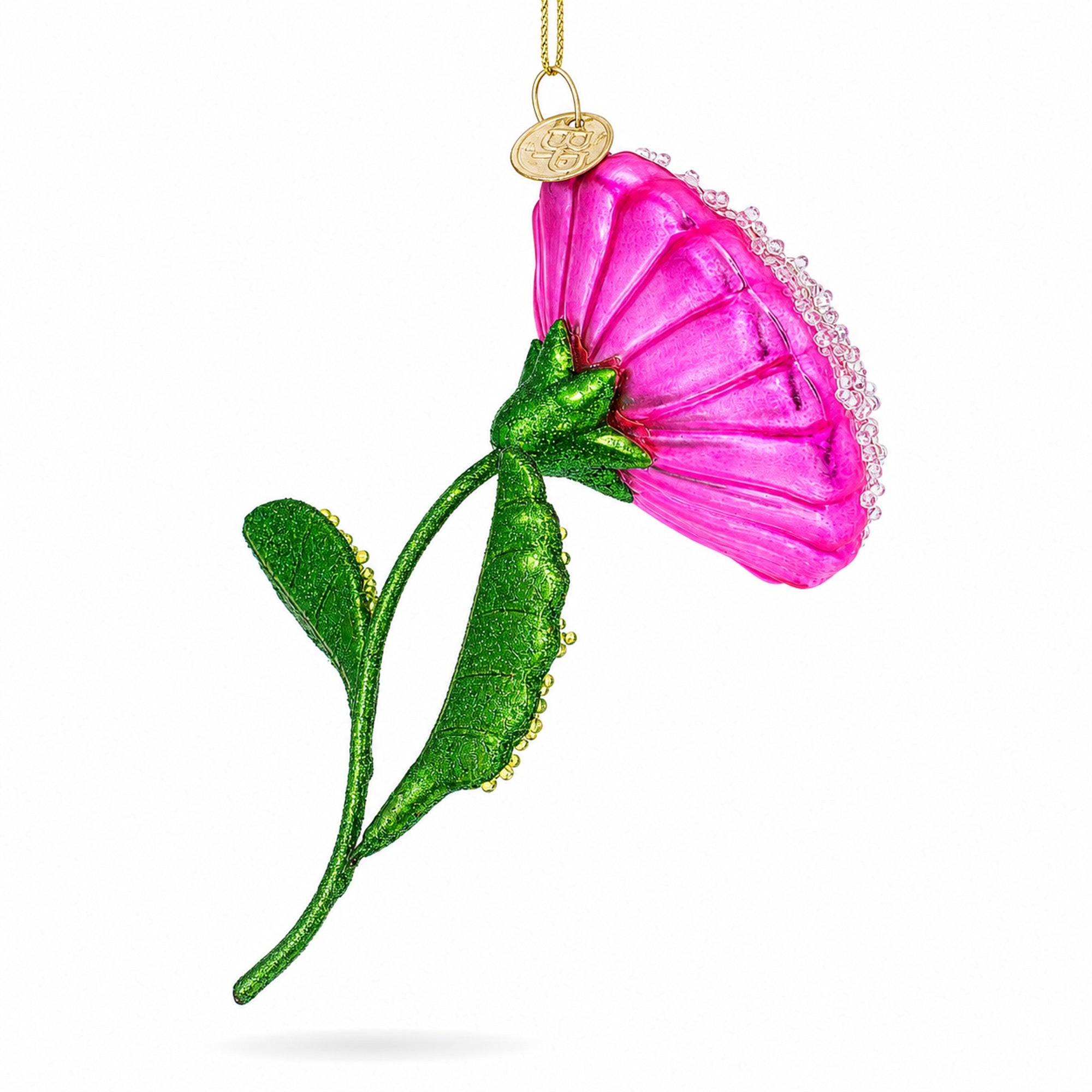 Pink Flower with Colorful Beads Glass Christmas Ornament