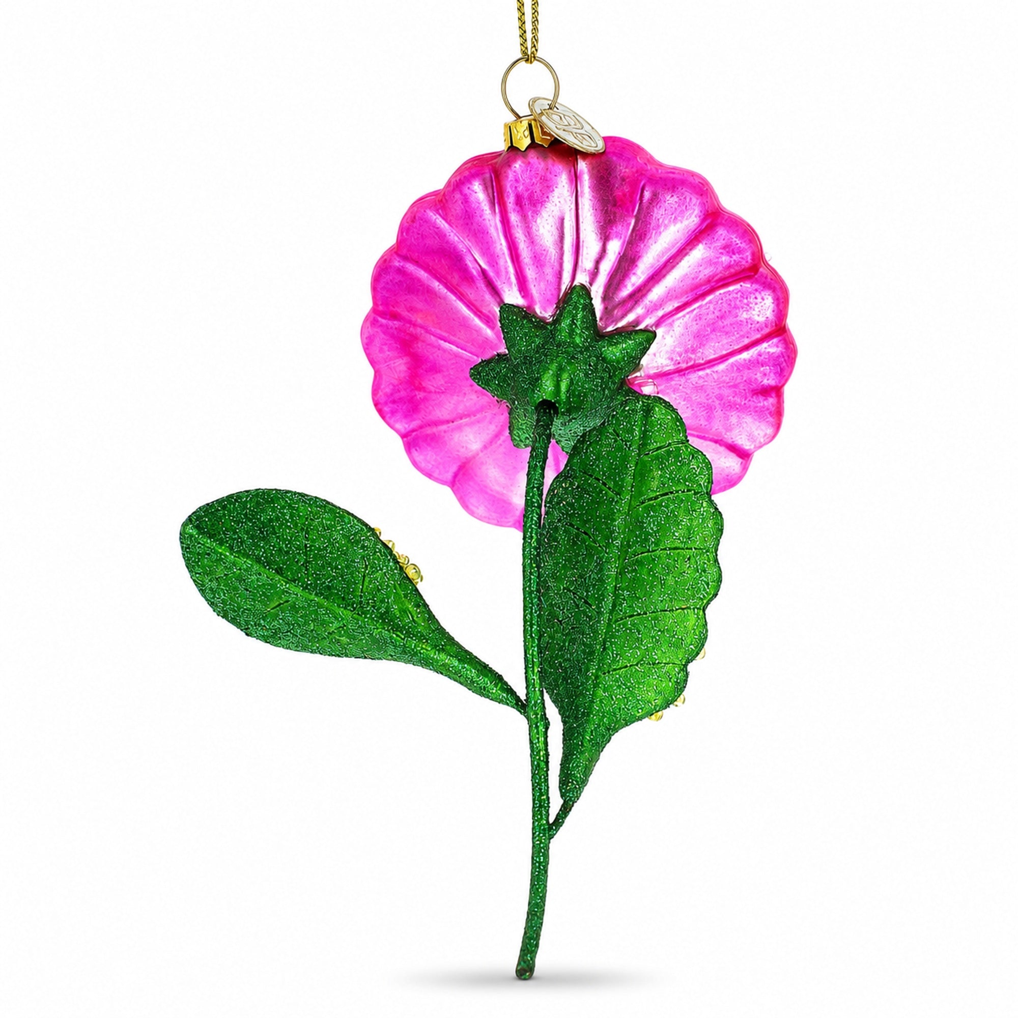 Pink Flower with Colorful Beads Glass Christmas Ornament