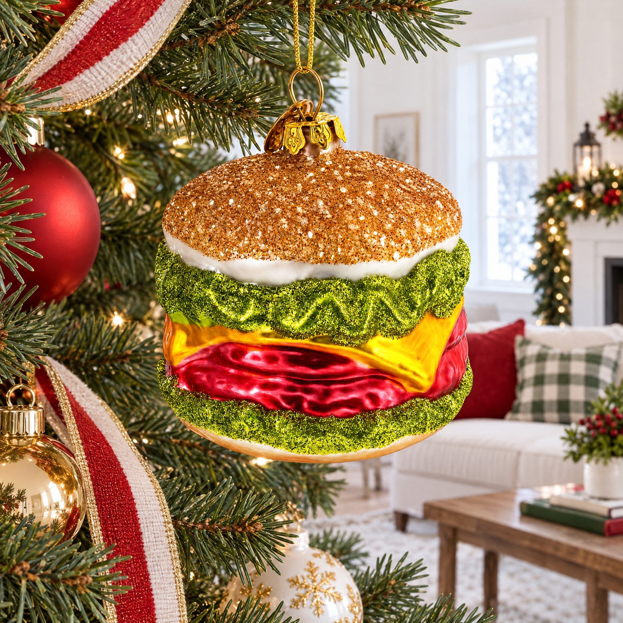 Cheeseburger Glass Christmas Ornament