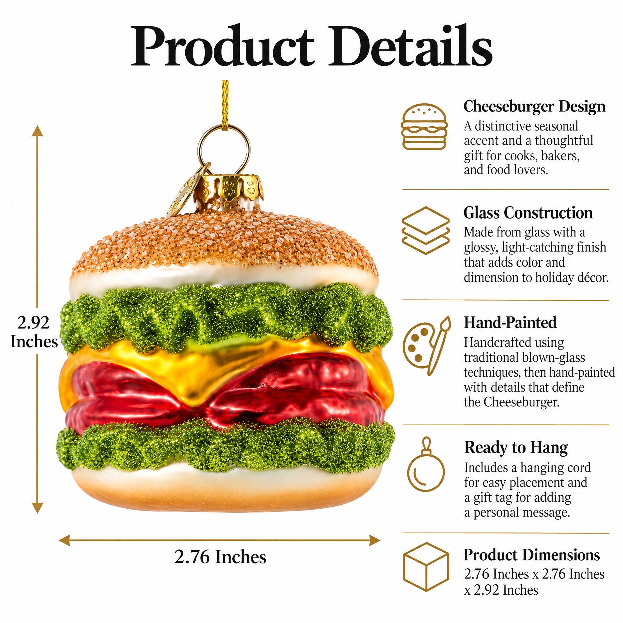 Cheeseburger Glass Christmas Ornament