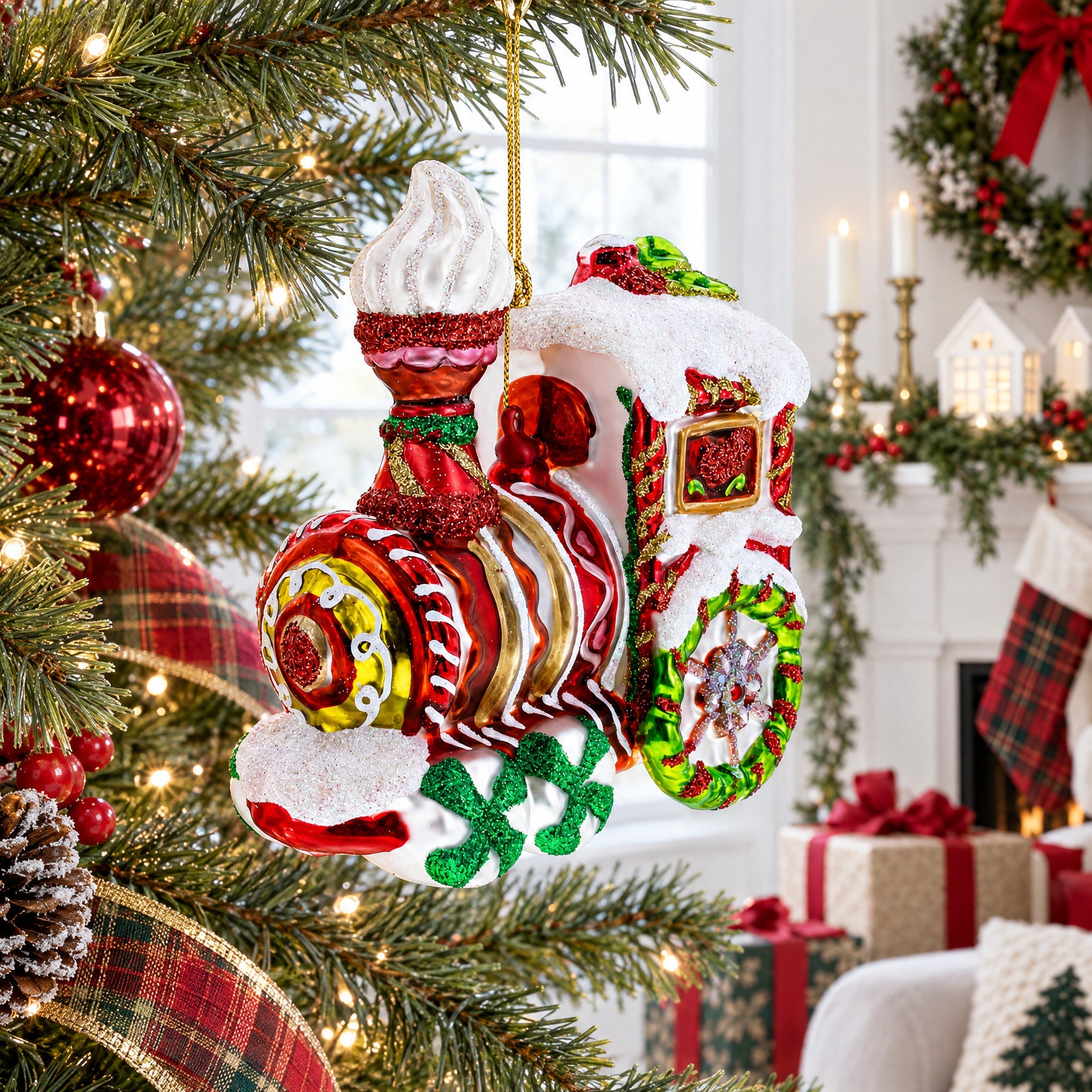 Candy Cane Train Glass Christmas Ornament