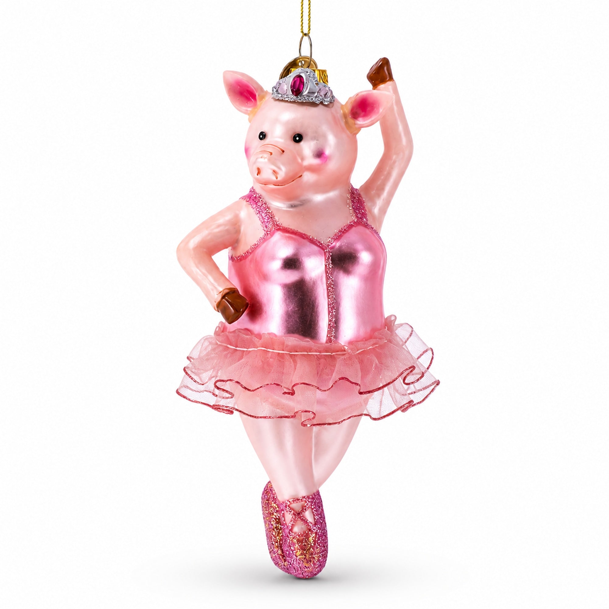 Ballerina Pig Glass Christmas Ornament