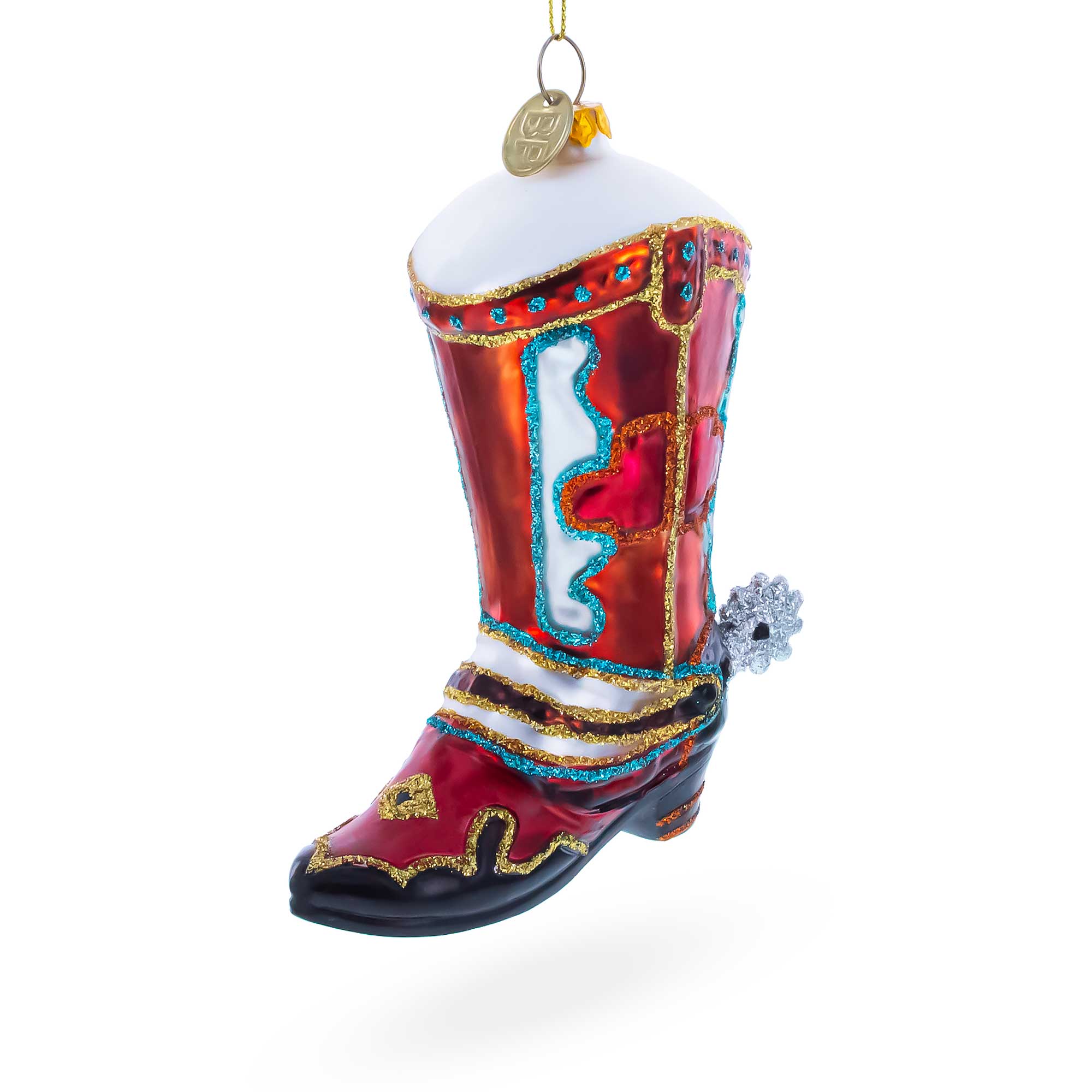 Western Cowboy Boot Glass Christmas Ornament