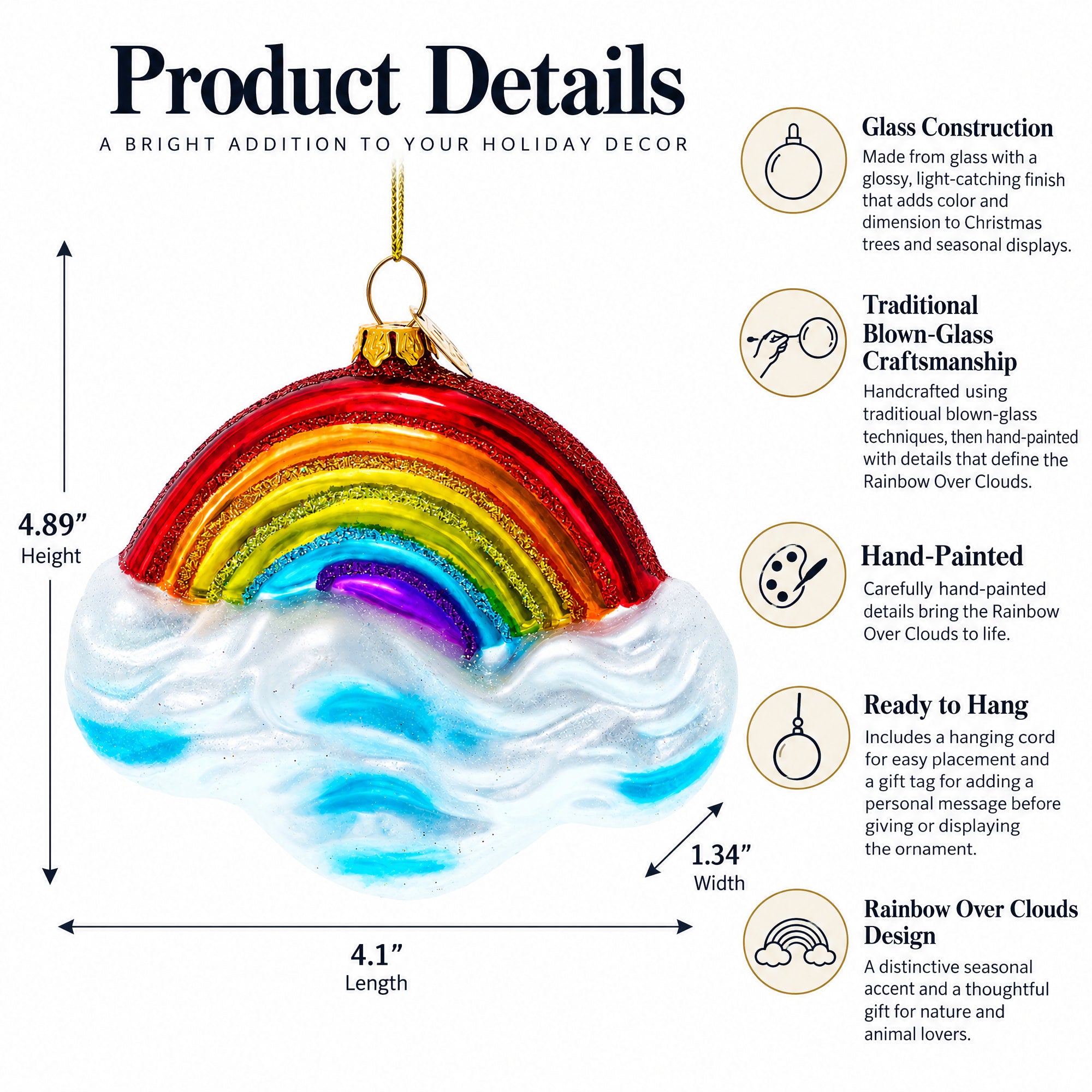 Rainbow Over Clouds Glass Christmas Ornament