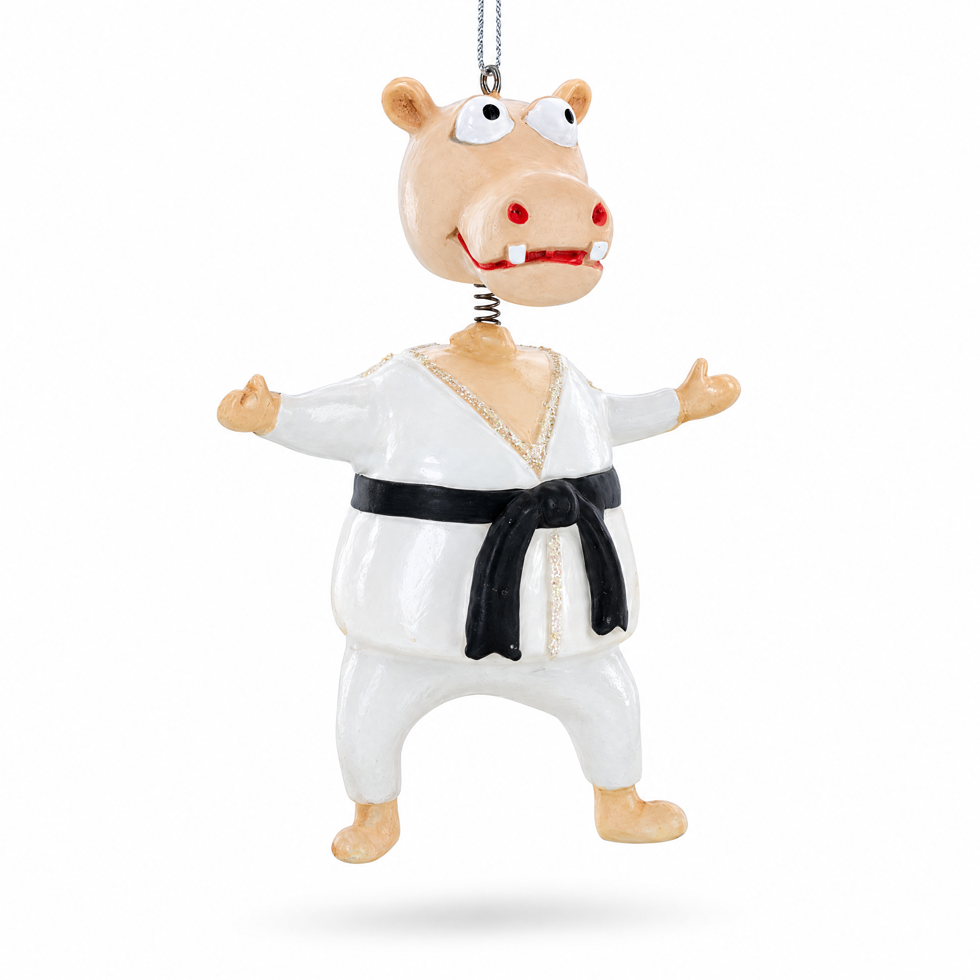 Martial Arts Karate Hippo Glass Christmas Ornament