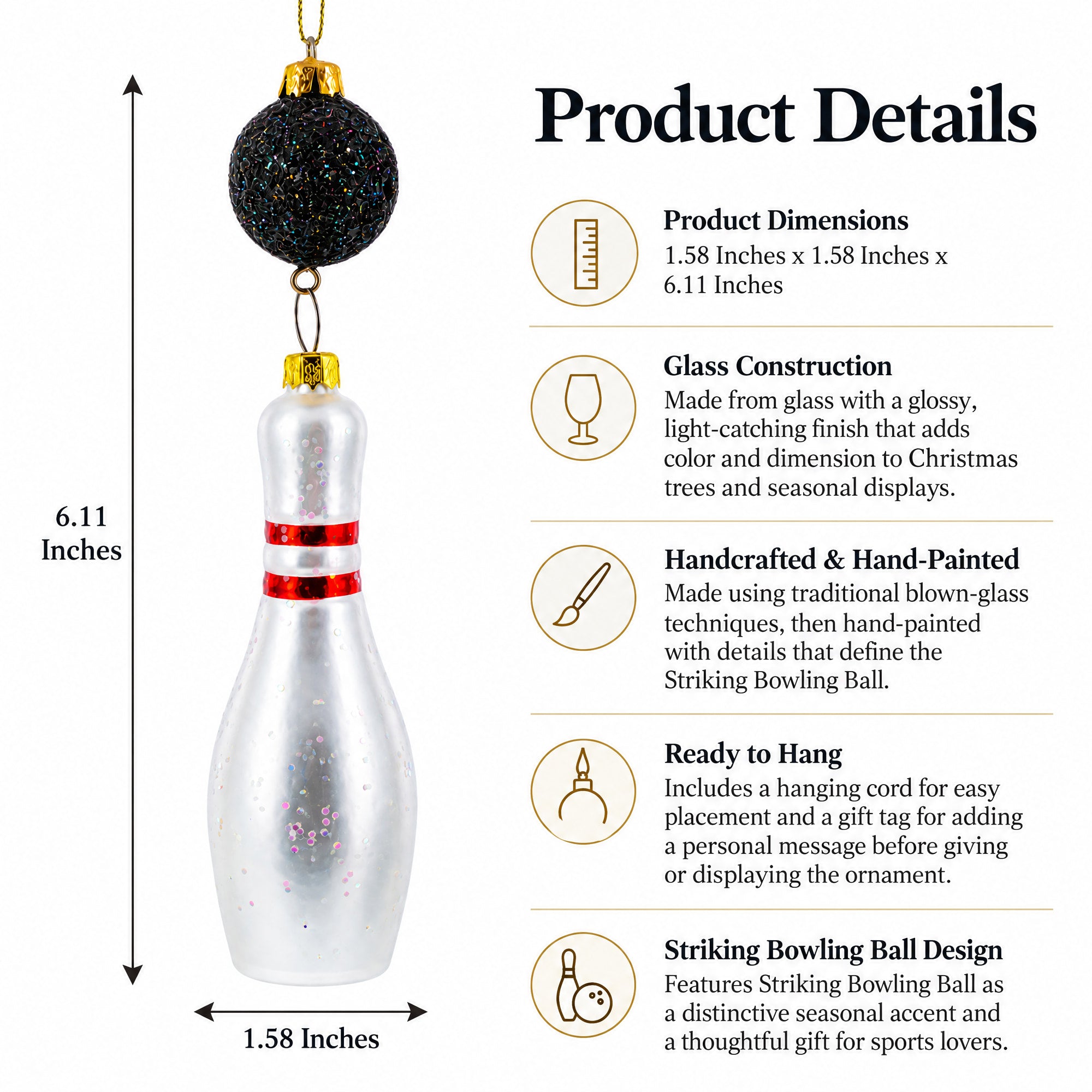 Striking Bowling Ball Glass Christmas Ornament