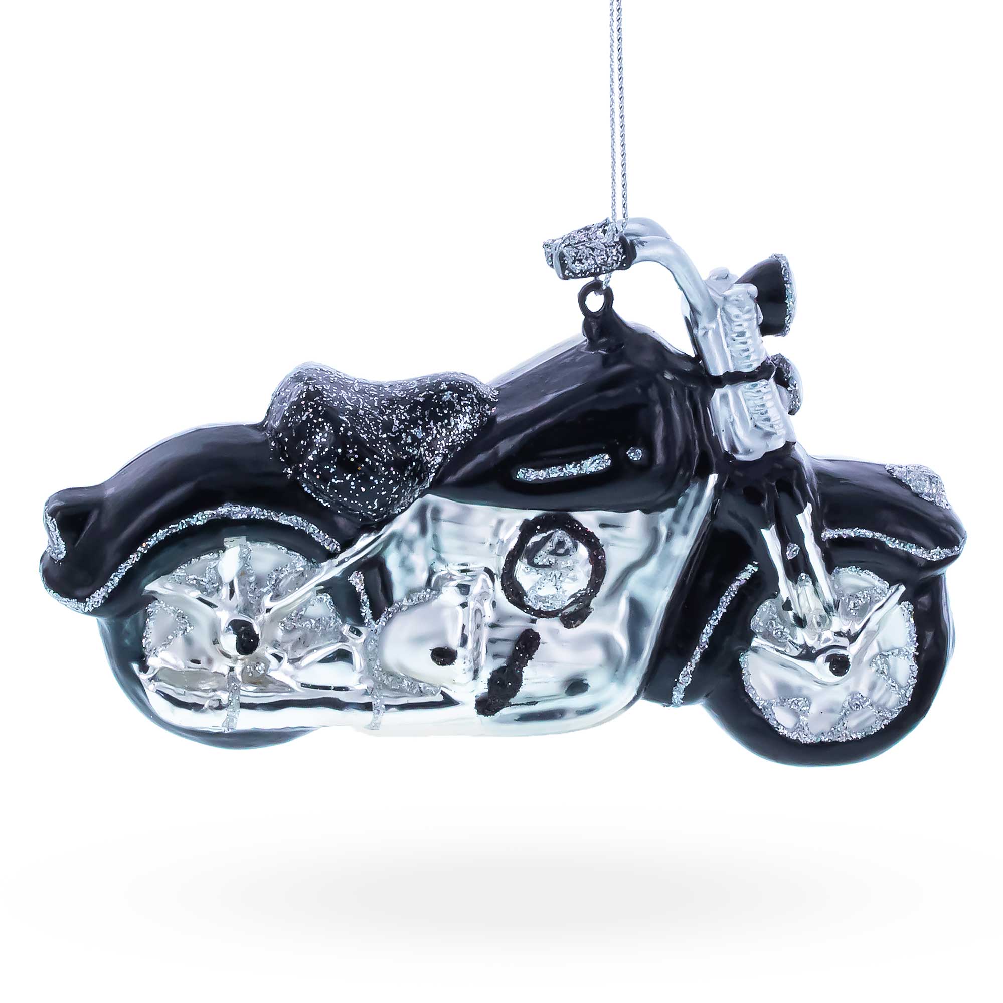 Black & White Motorcycle Glass Christmas Ornament
