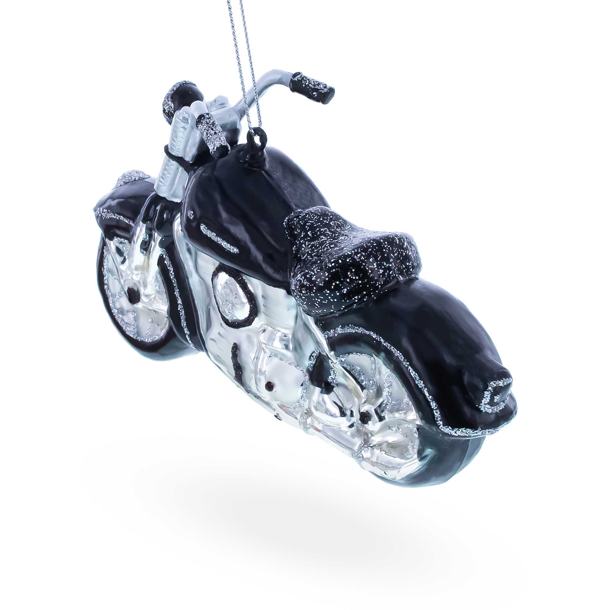 Black & White Motorcycle Glass Christmas Ornament