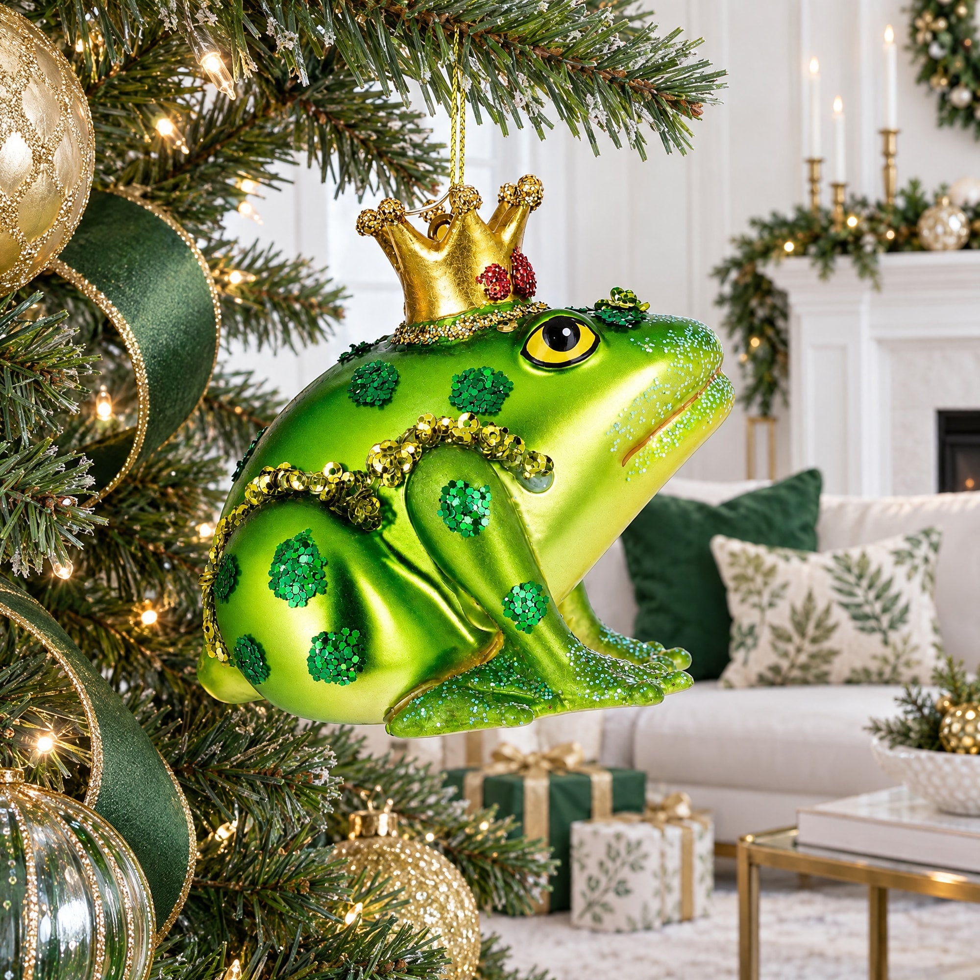 Regal Frog in Crown Glass Christmas Ornament