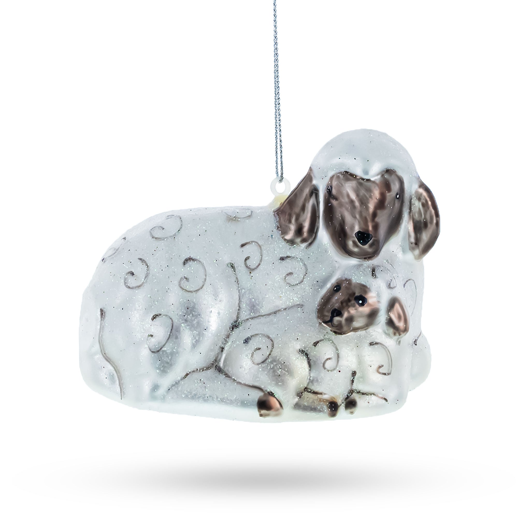Sheep Family Glass Christmas Ornament