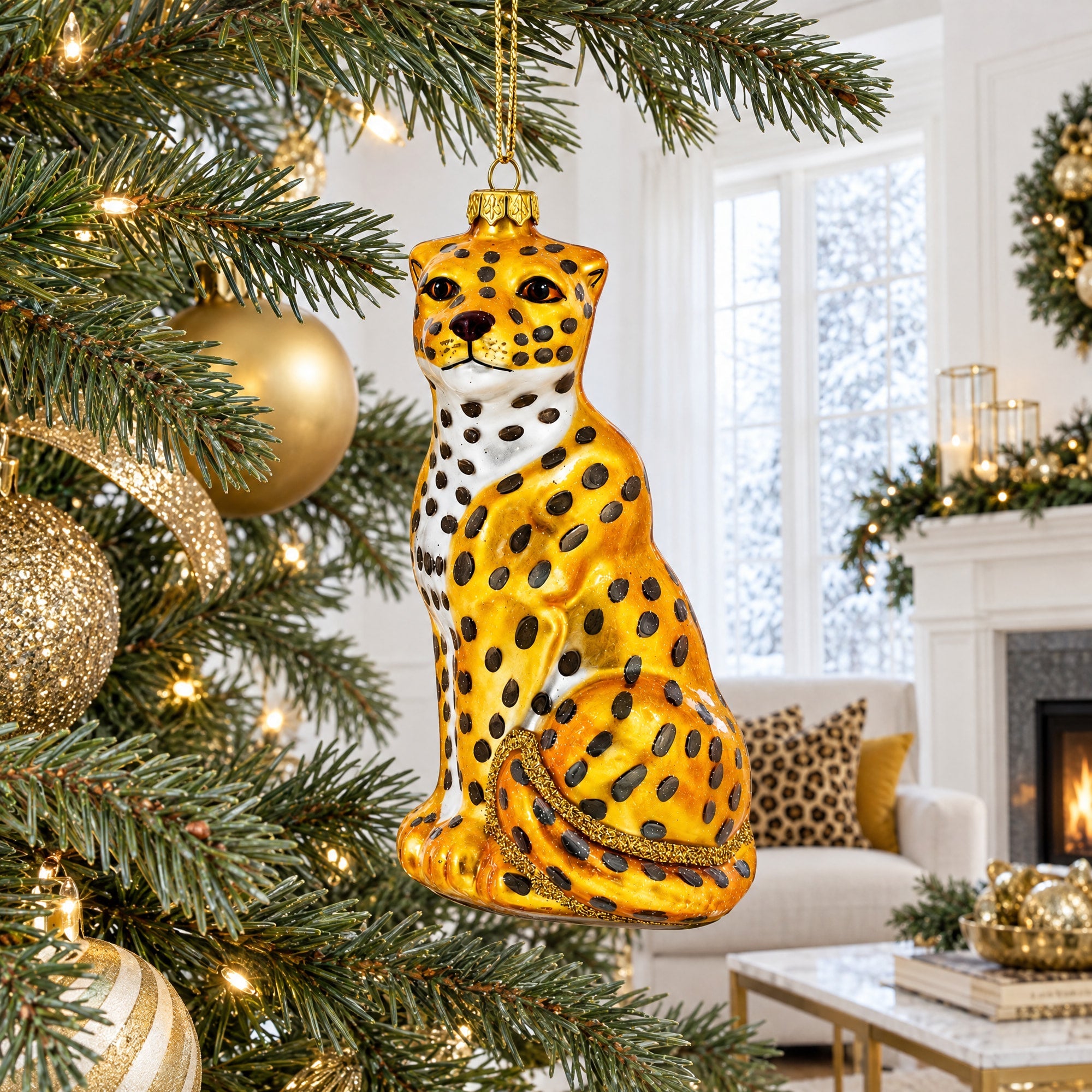 Spotted Leopard Glass Christmas Ornament