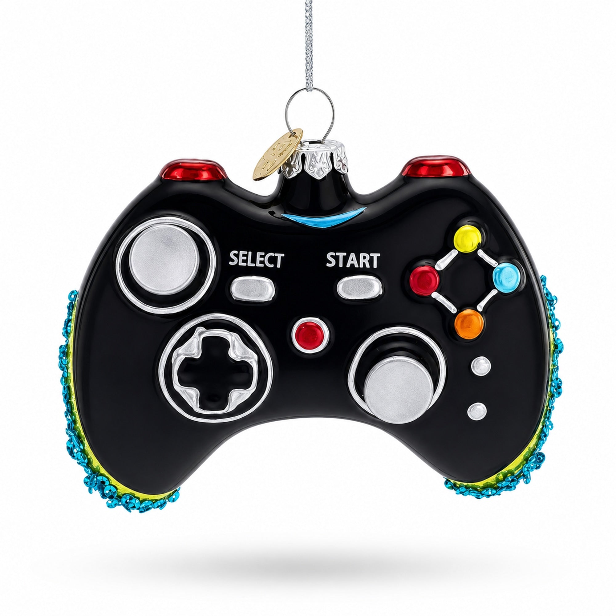 Black Video Game Controller Glass Christmas Ornament