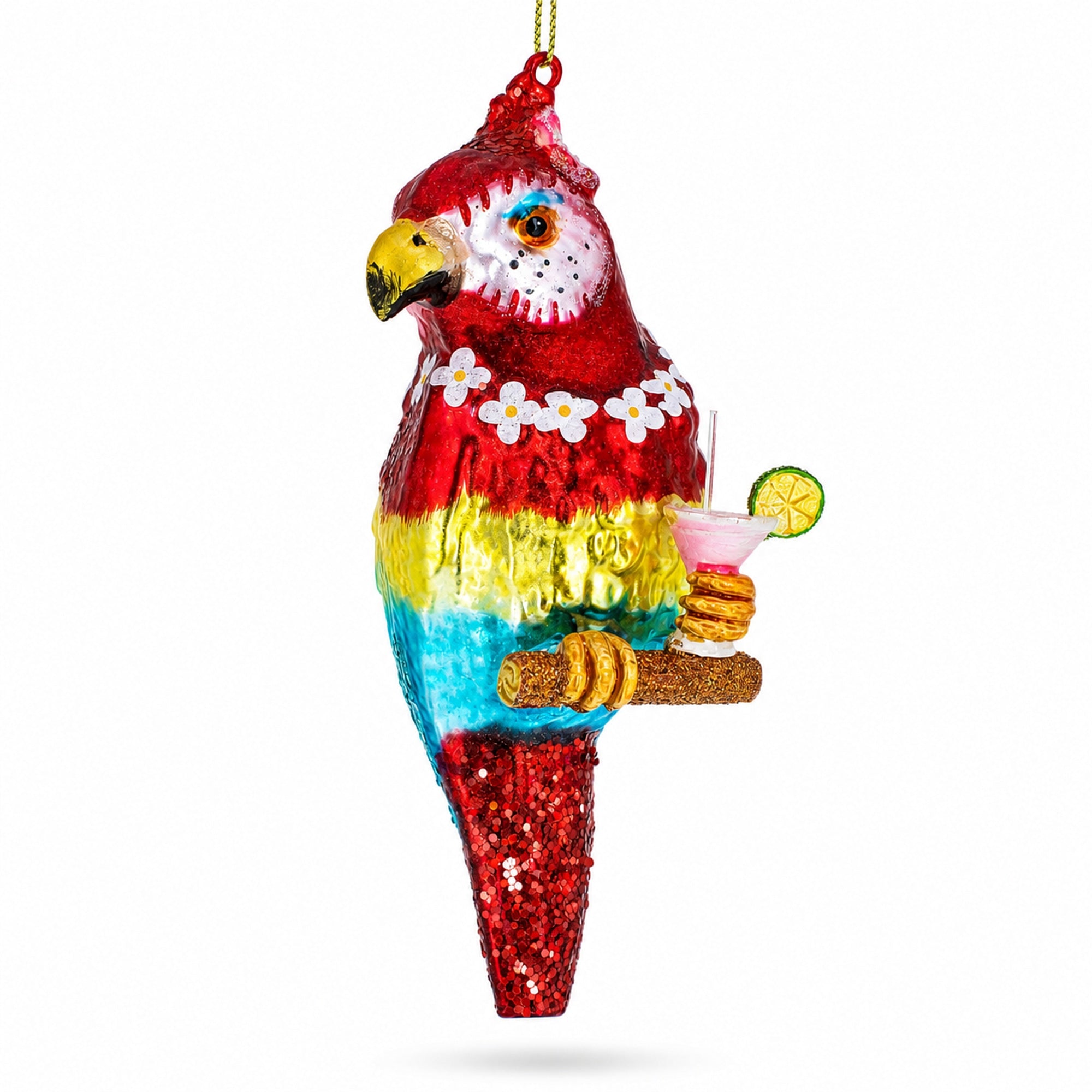 Parrot with Drink Glass Christmas Ornament
