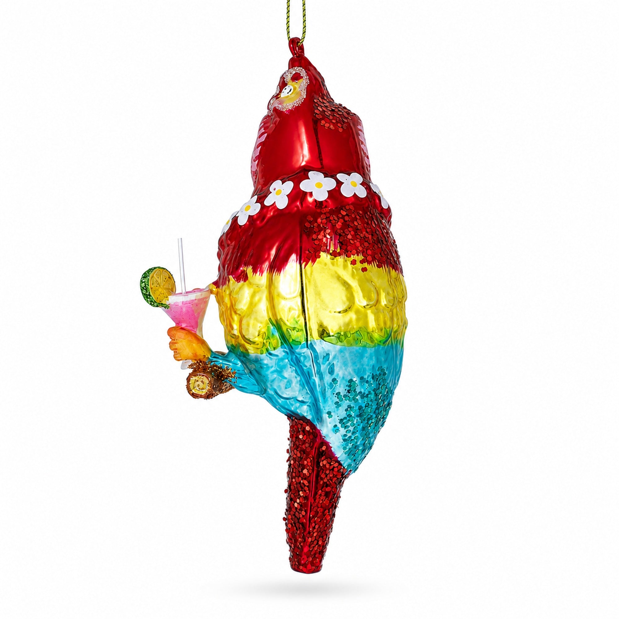 Parrot with Drink Glass Christmas Ornament
