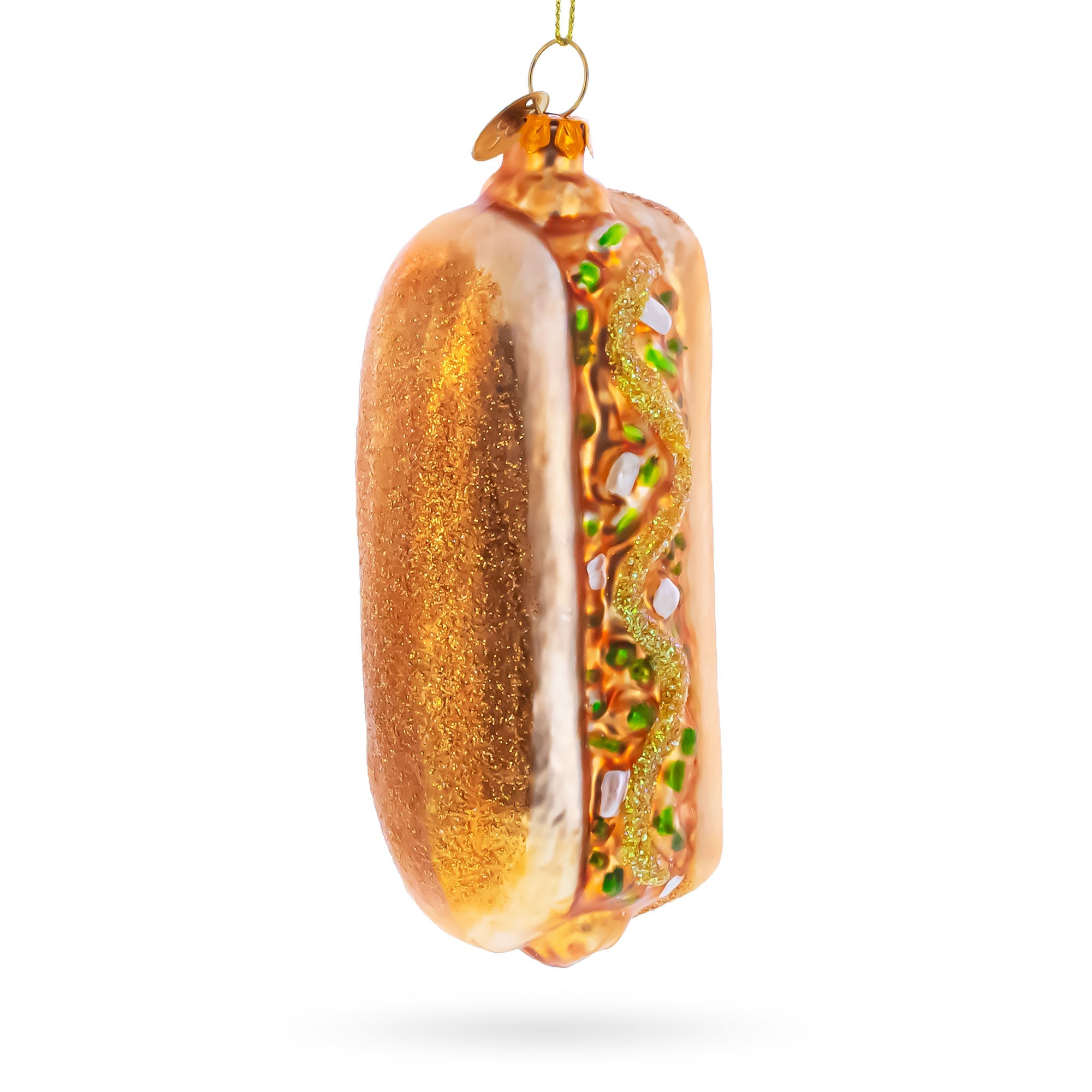 Hot Dog with Mustard Glass Christmas Ornament