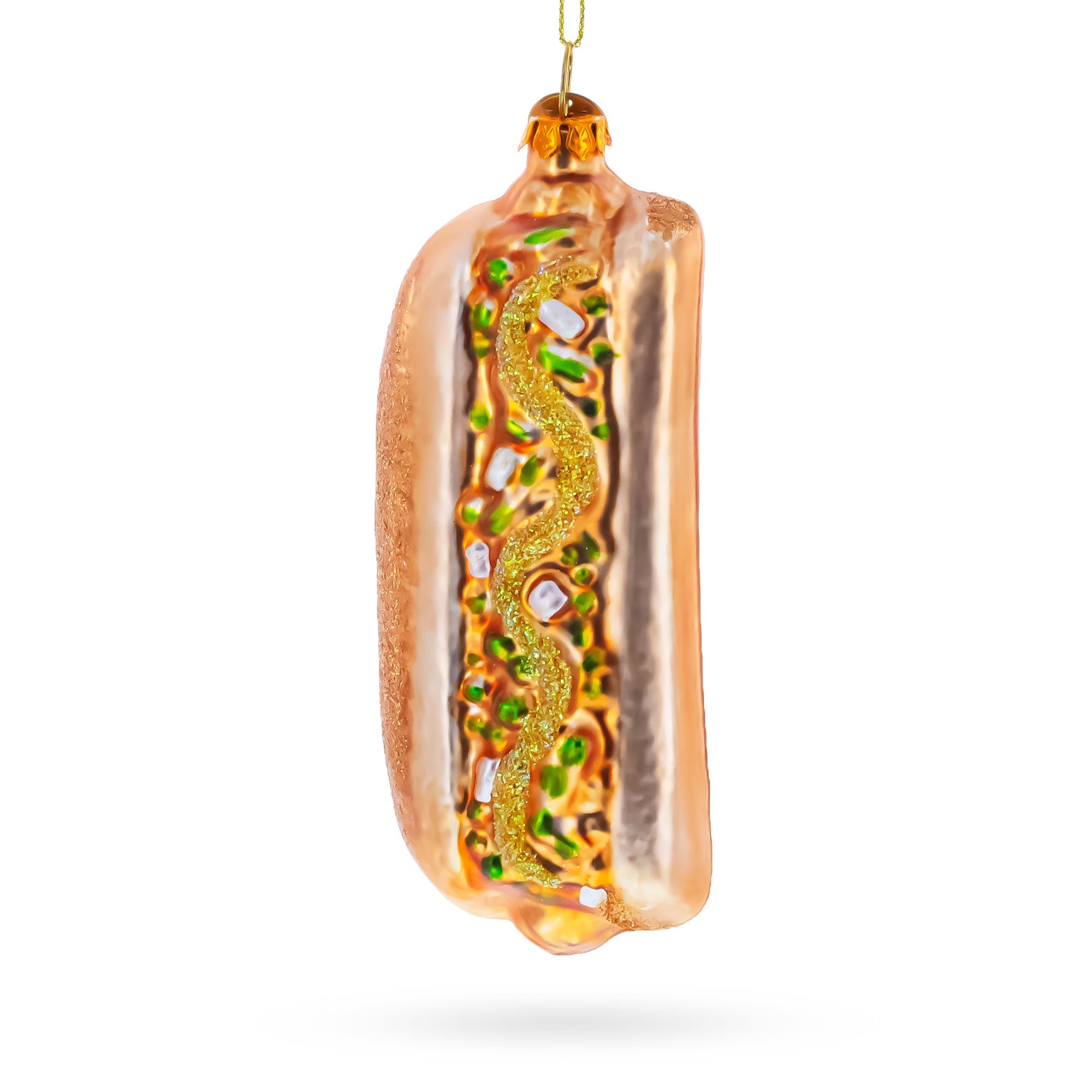 Hot Dog with Mustard Glass Christmas Ornament