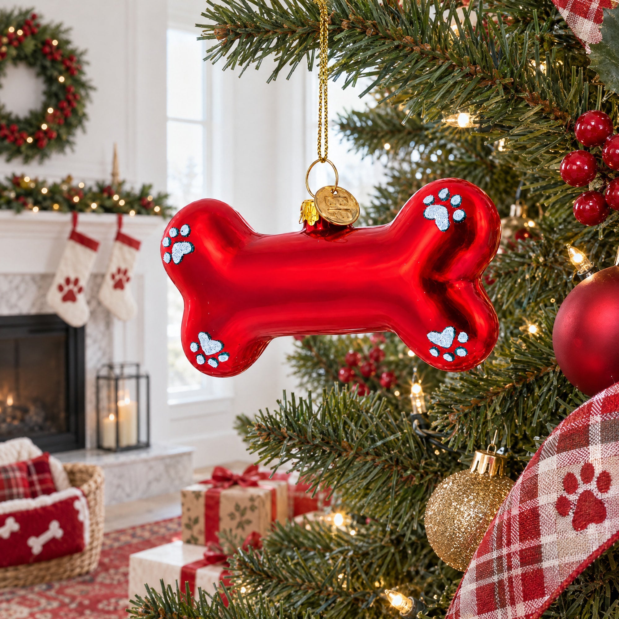 Red Bone Glass Christmas Ornament