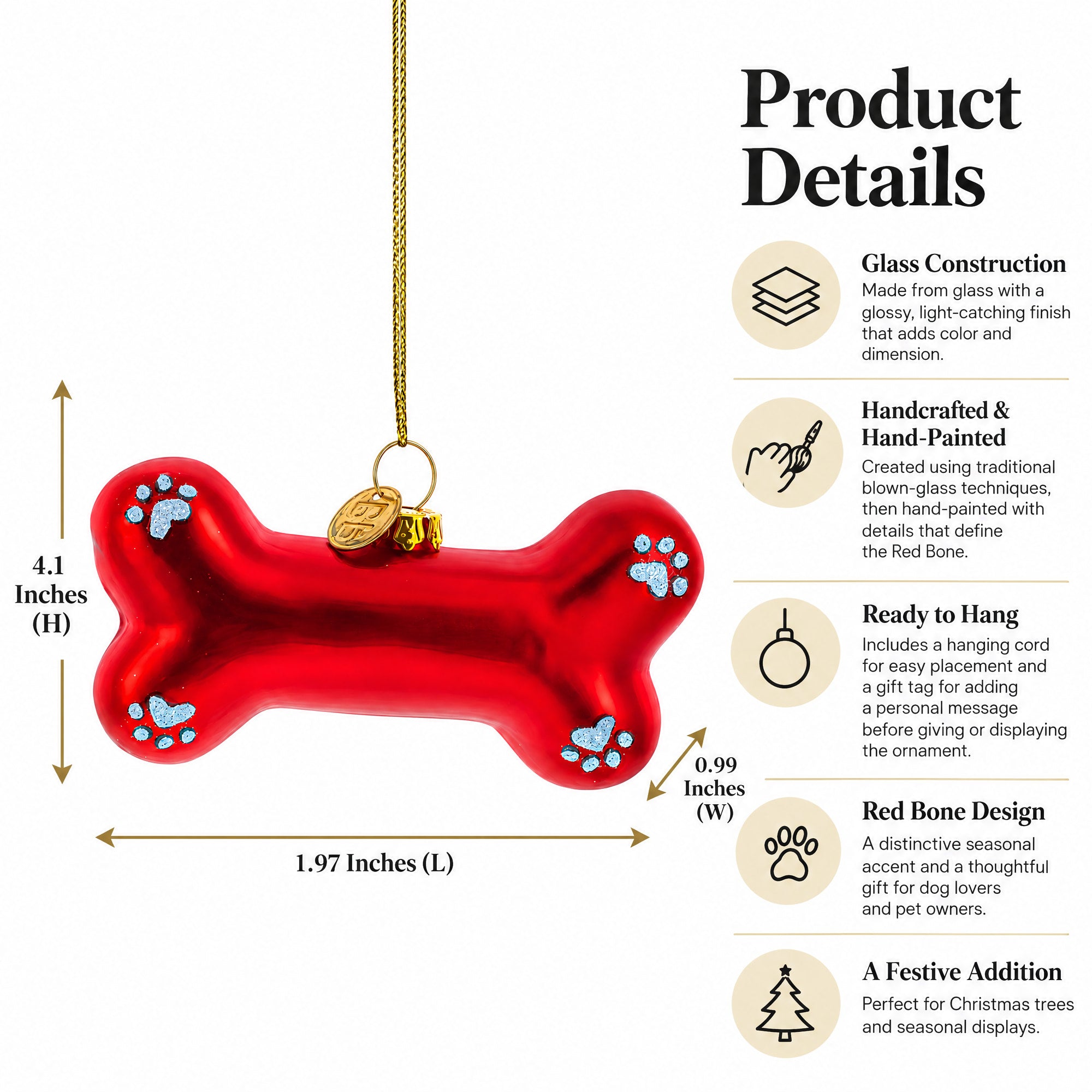 Red Bone Glass Christmas Ornament