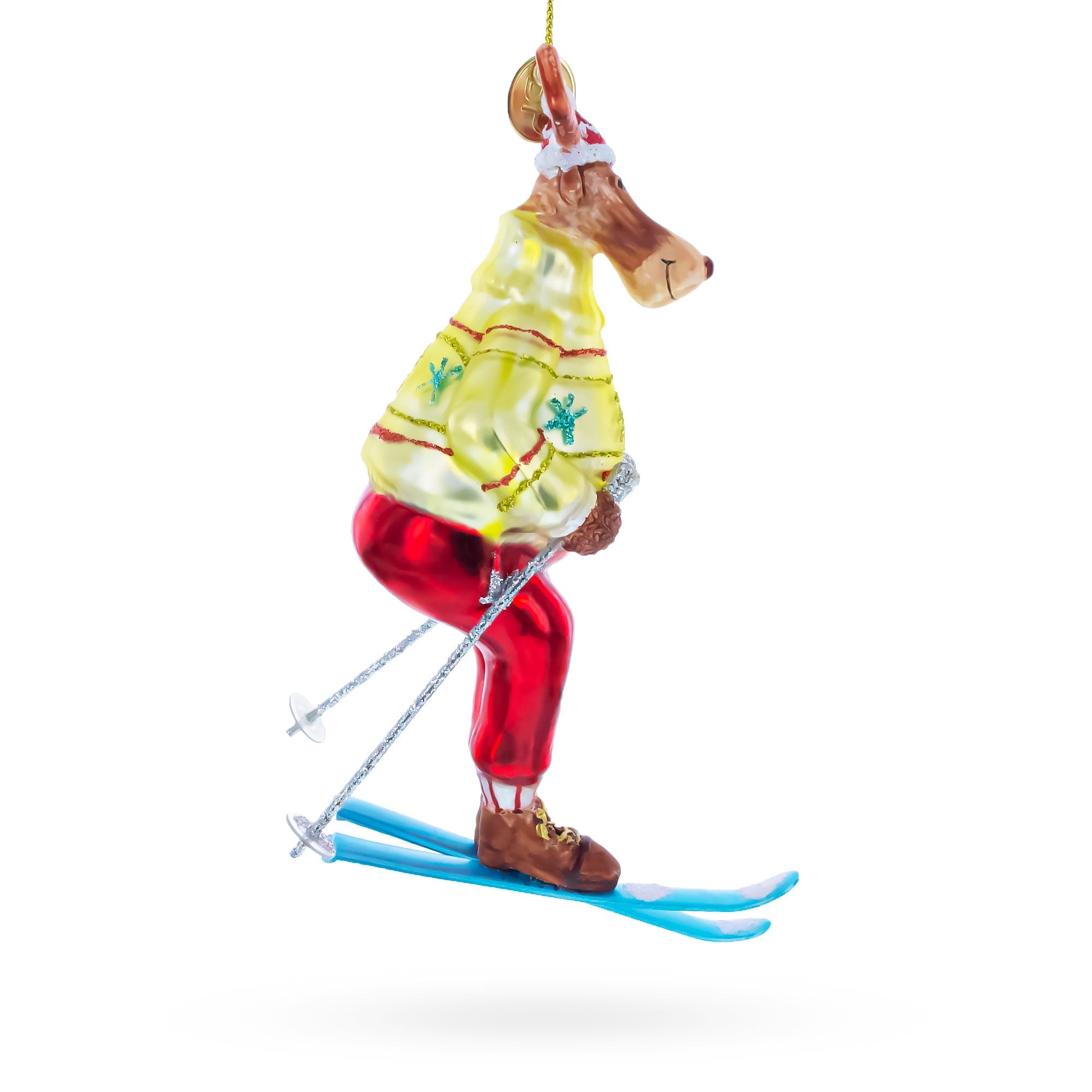 Reindeer Skiing Glass Christmas Ornament