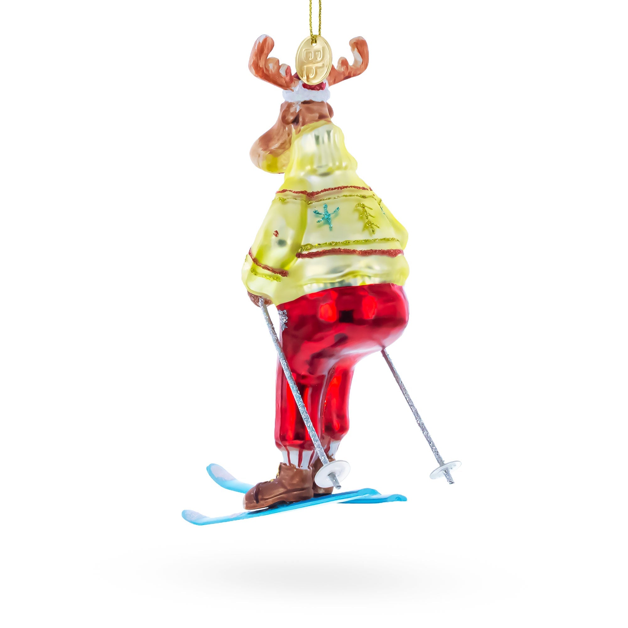 Reindeer Skiing Glass Christmas Ornament