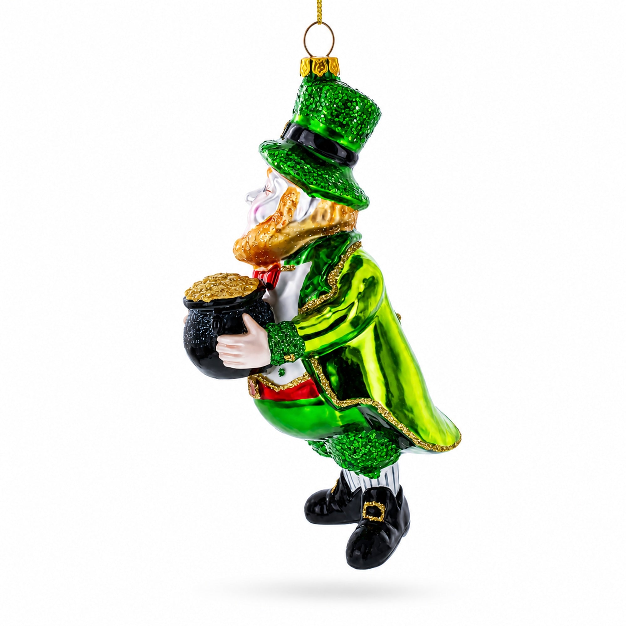 Leprechaun with Pot of Gold Glass Christmas Ornament