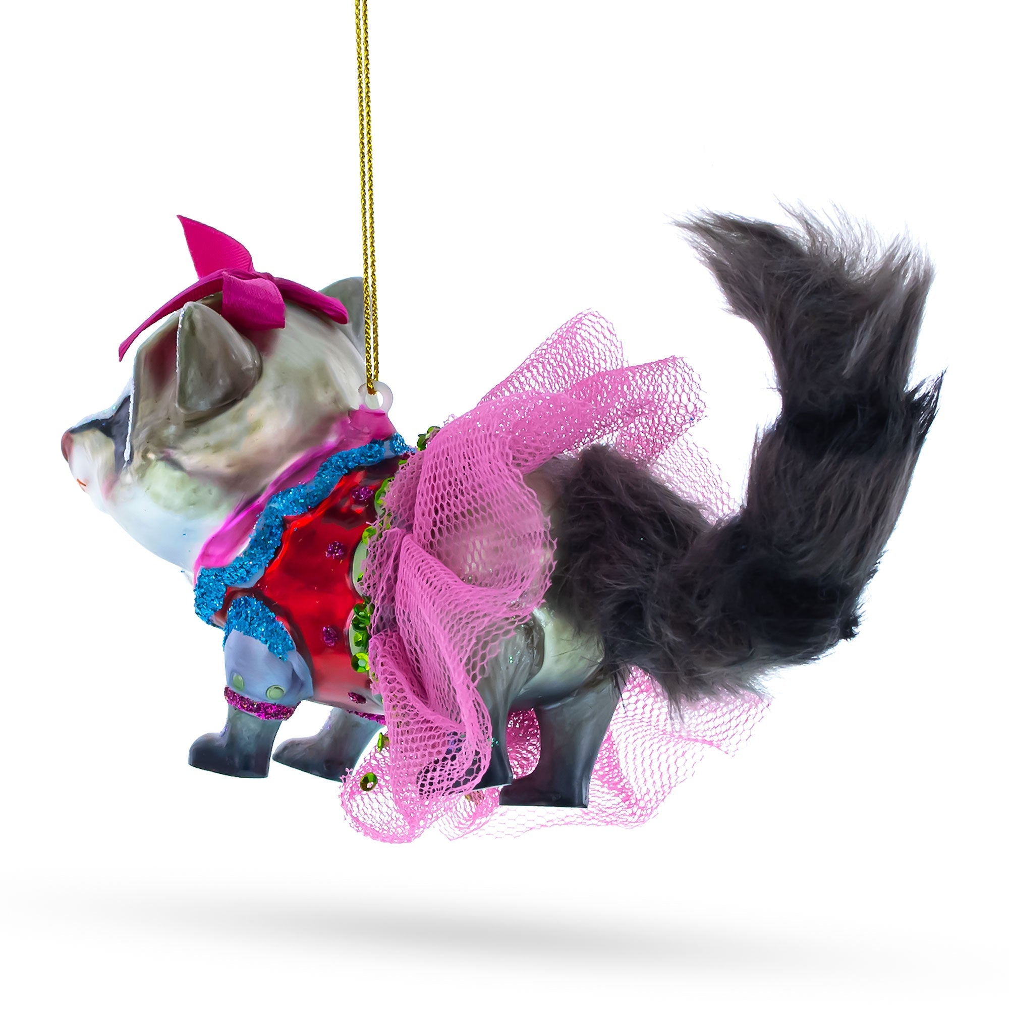 Raccoon in Dress Glass Christmas Ornament