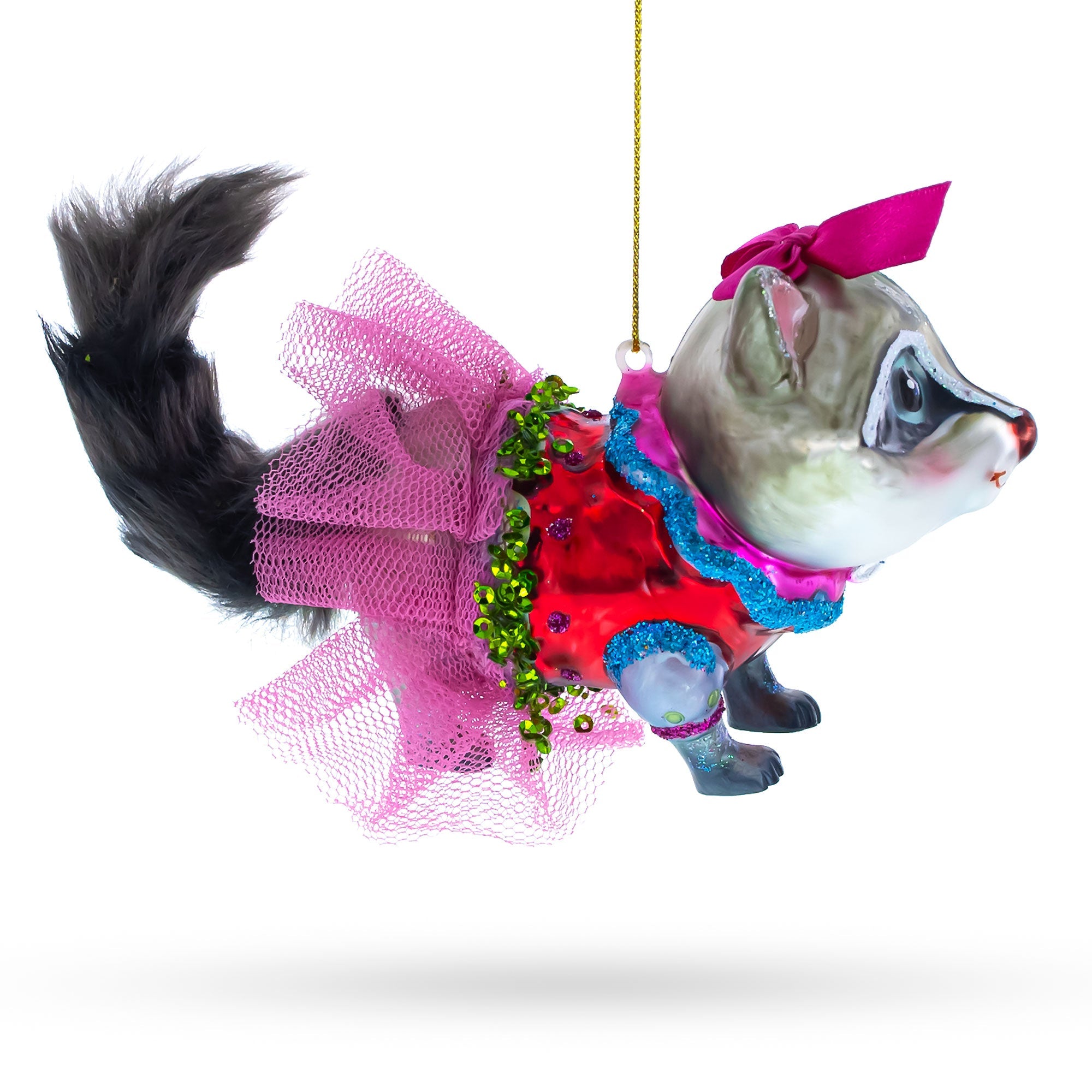 Raccoon in Dress Glass Christmas Ornament