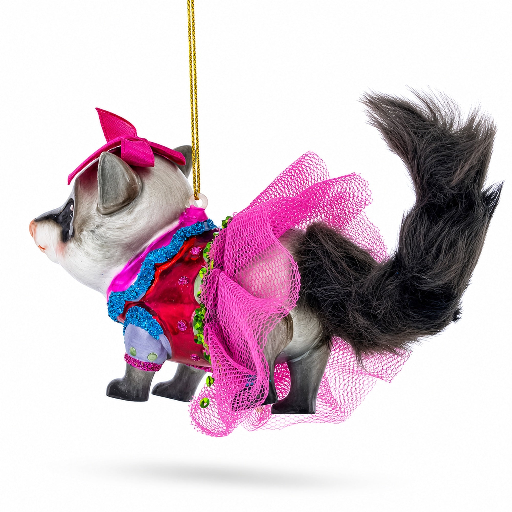 Raccoon in Dress Glass Christmas Ornament